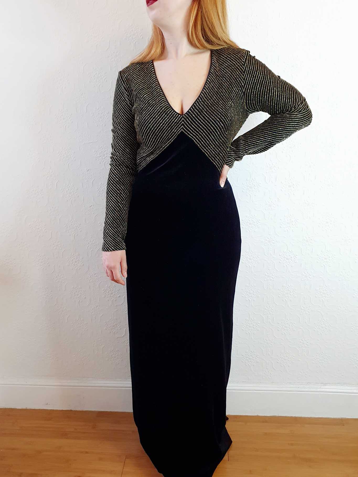 Vintage Lurex & Velvet Maxi Dress - M - Image 2