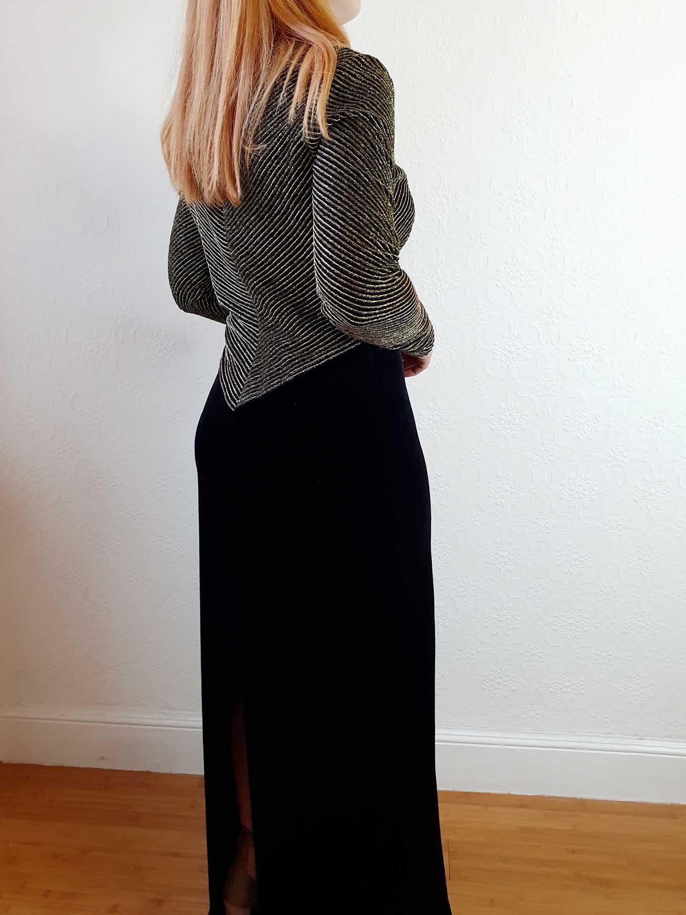 Vintage Lurex & Velvet Maxi Dress - M - Image 7
