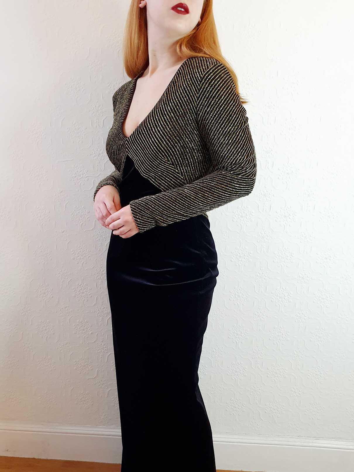 Vintage Lurex & Velvet Maxi Dress - M - Image 8