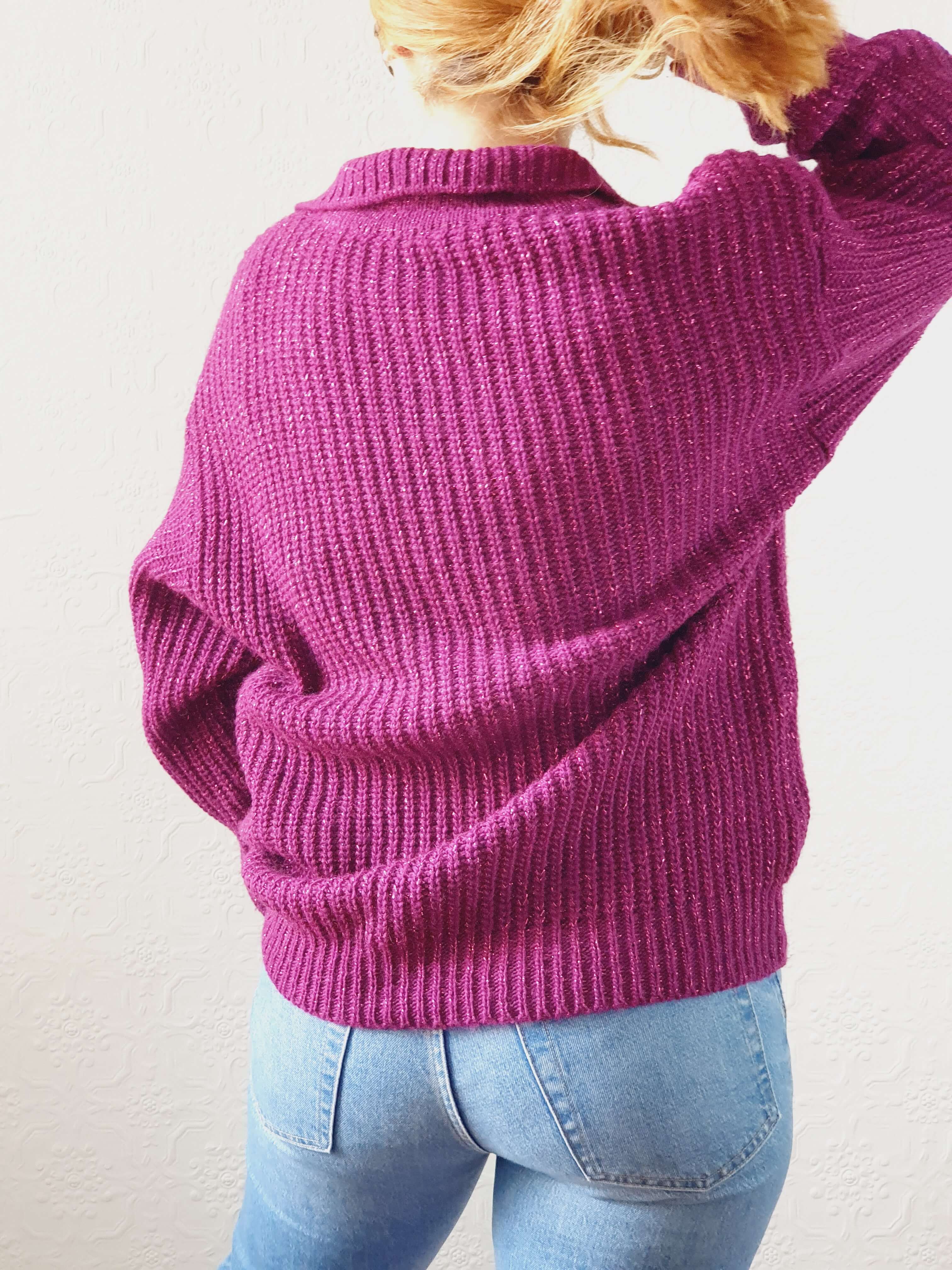 Vintage Magenta Knit Jumper with Metallic Thread - L - Image 10