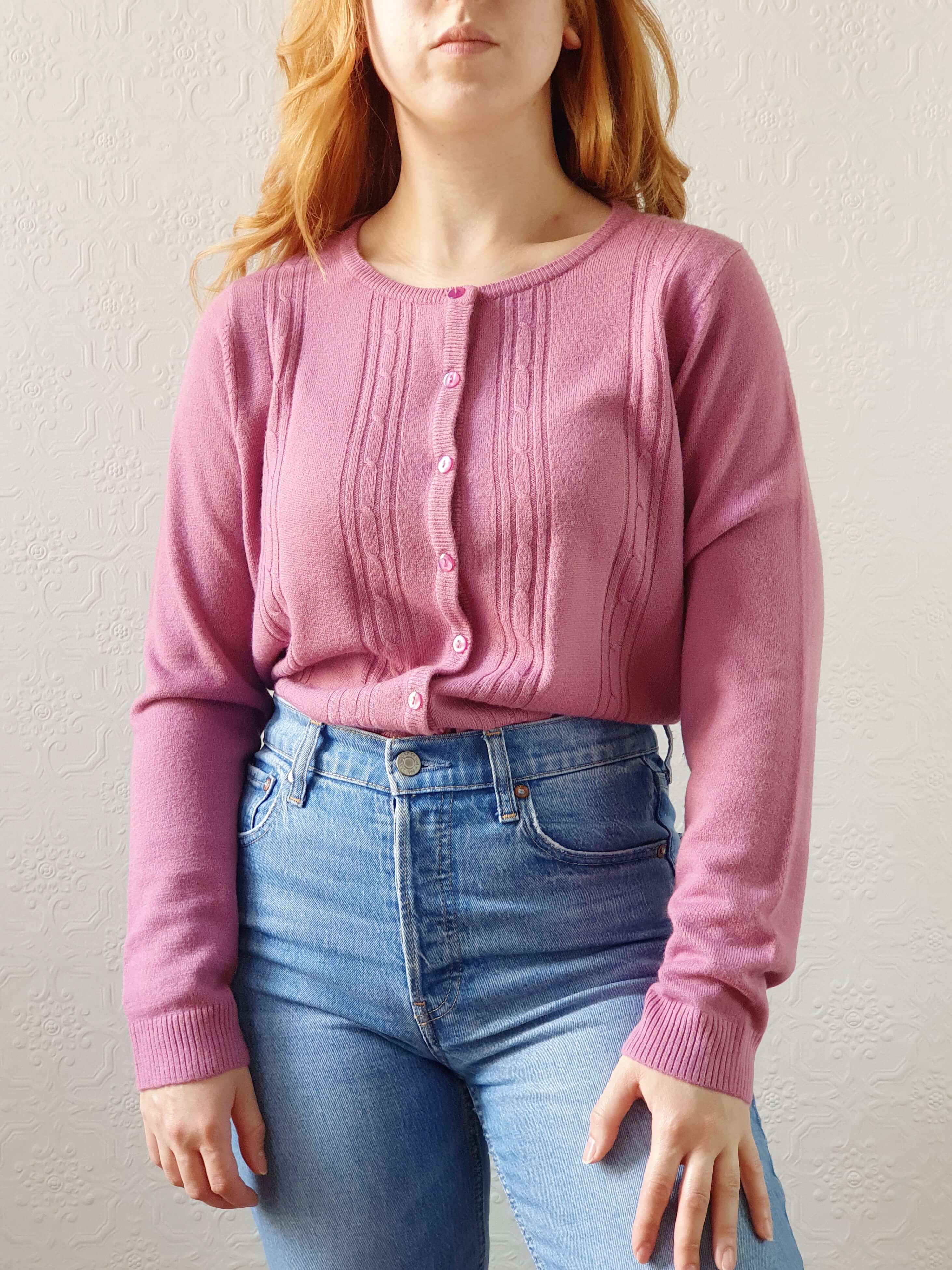Vintage Mauve Knit Cardigan - M/L