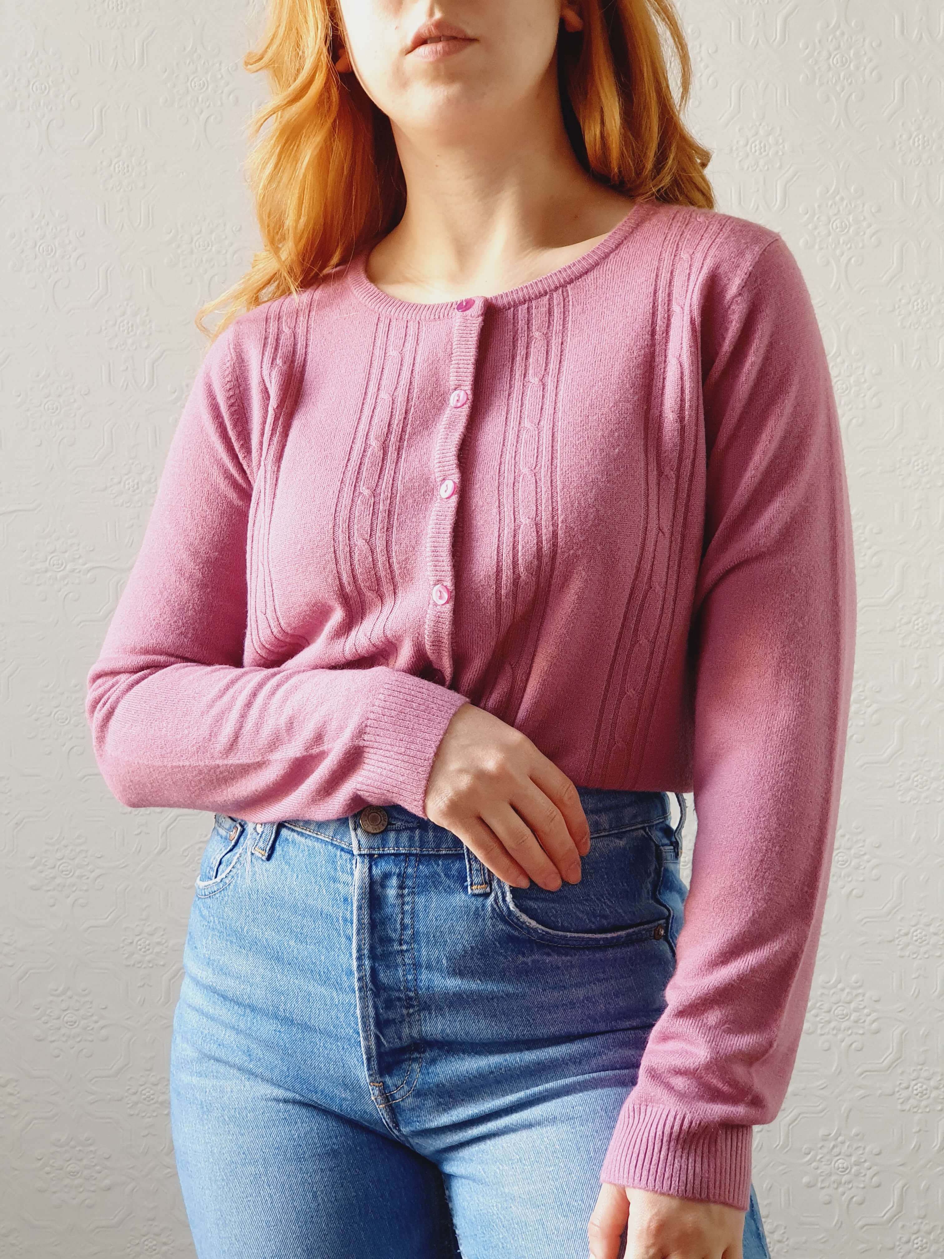 Vintage Mauve Knit Cardigan - M/L - Image 2