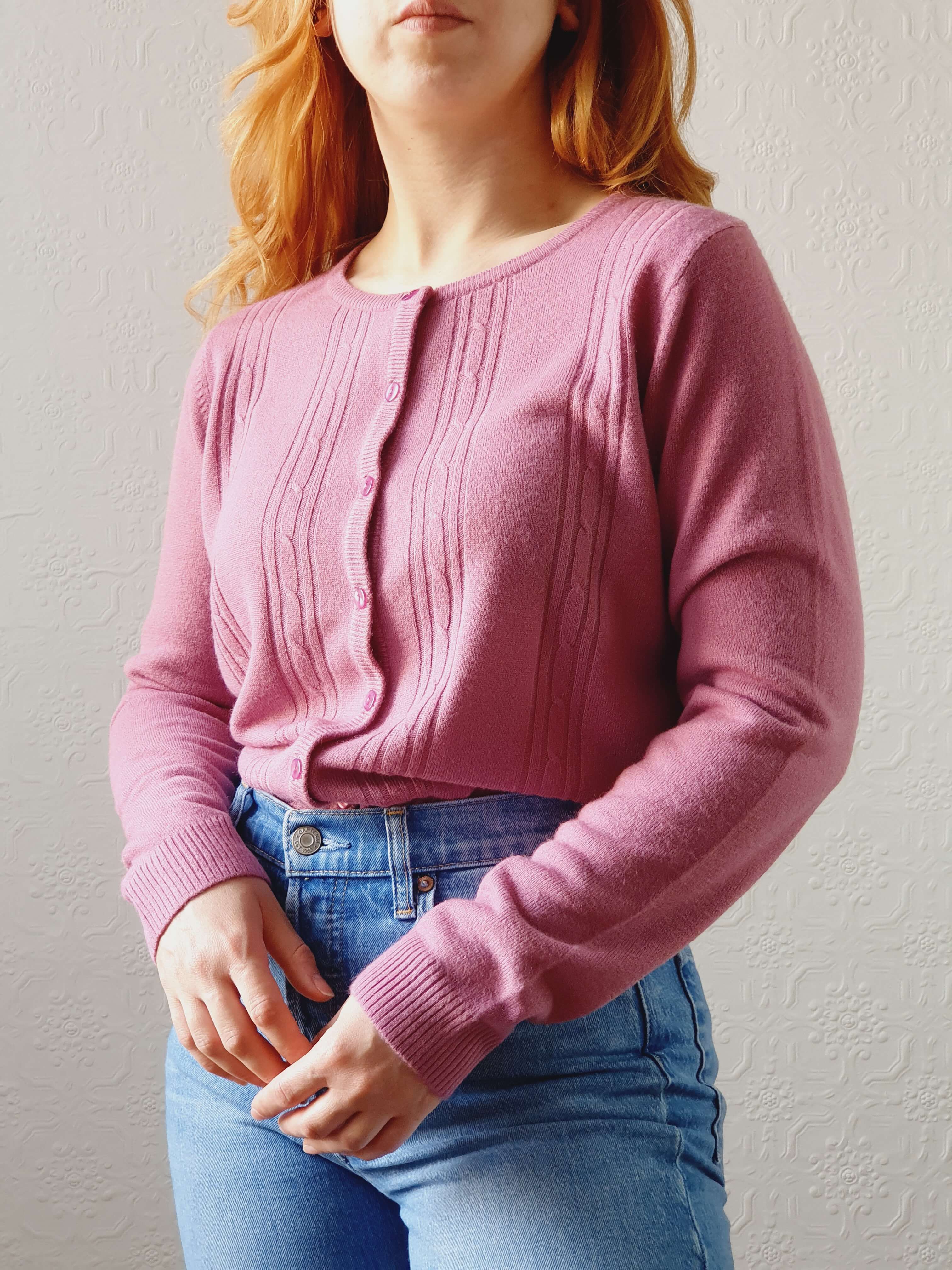 Vintage Mauve Knit Cardigan - M/L - Image 4