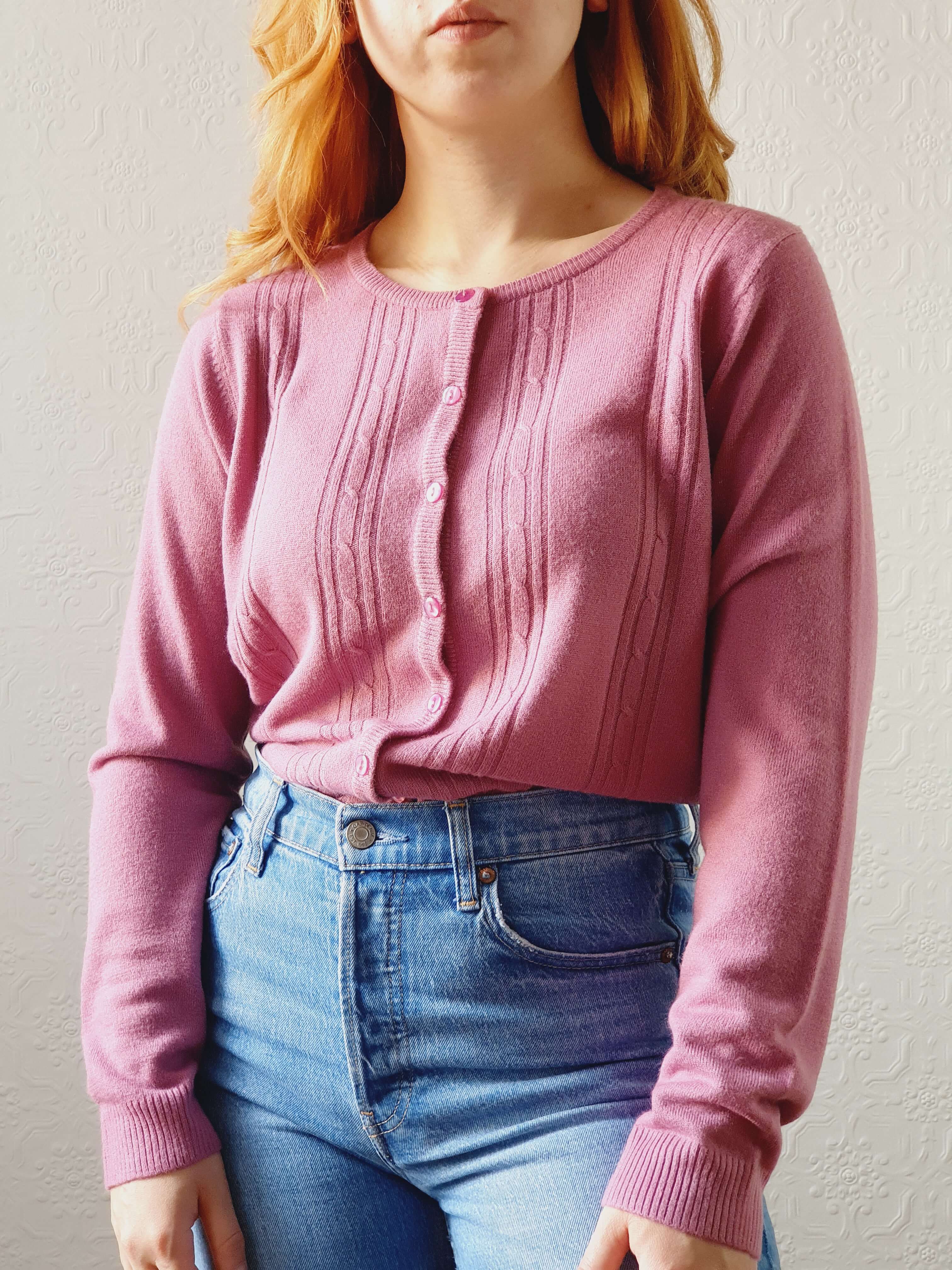 Vintage Mauve Knit Cardigan - M/L - Image 5