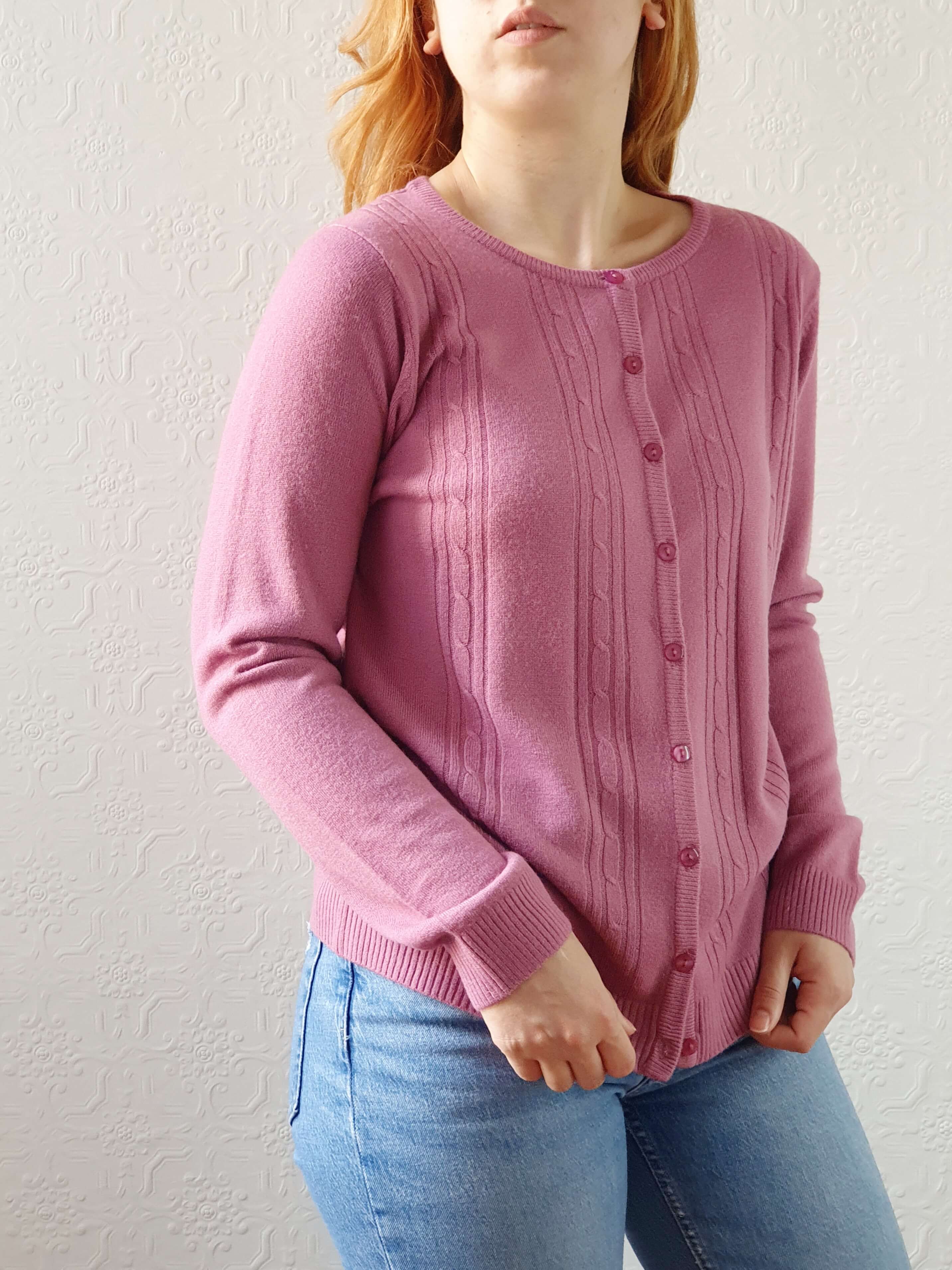 Vintage Mauve Knit Cardigan - M/L - Image 6