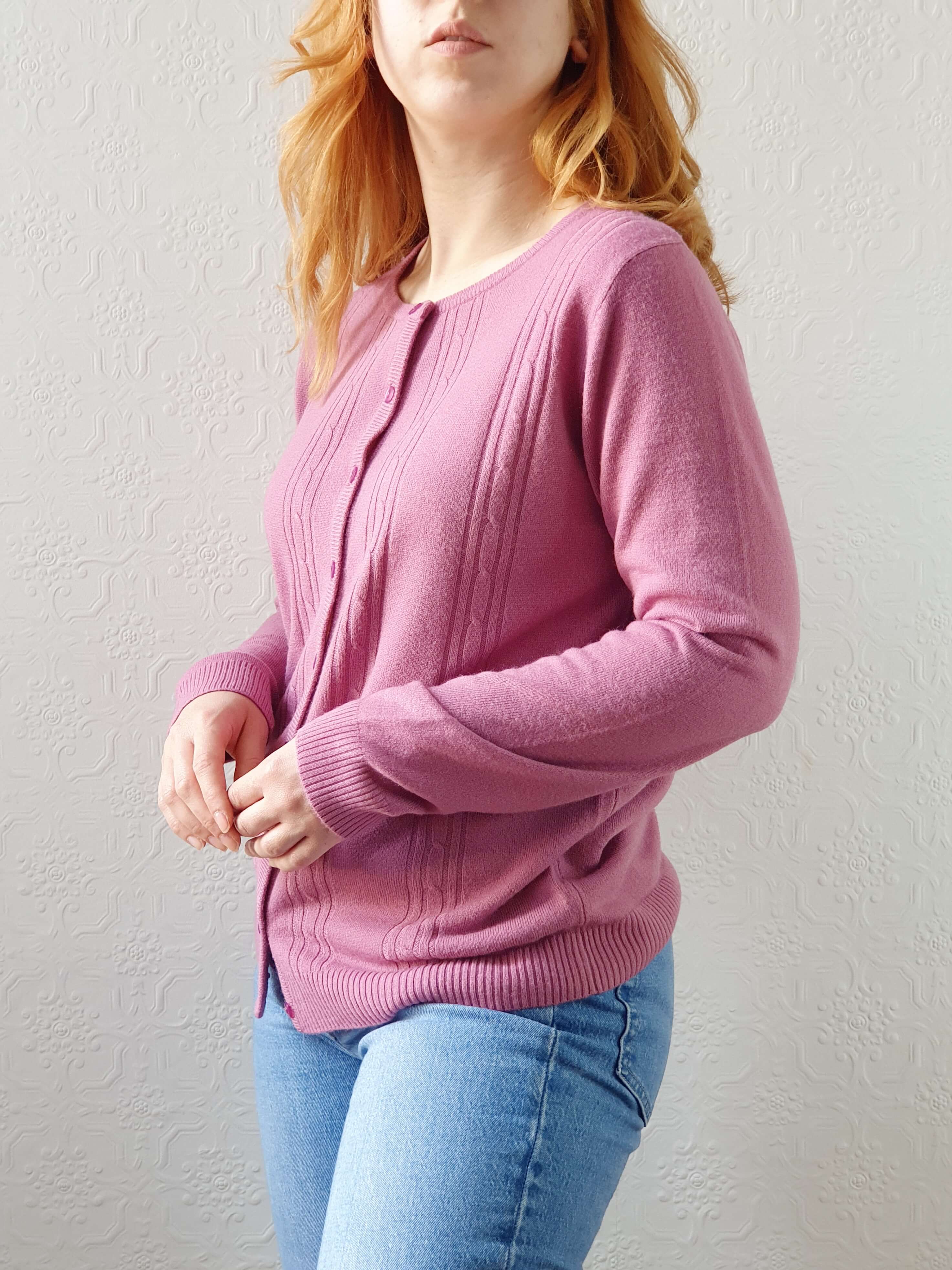 Vintage Mauve Knit Cardigan - M/L - Image 8