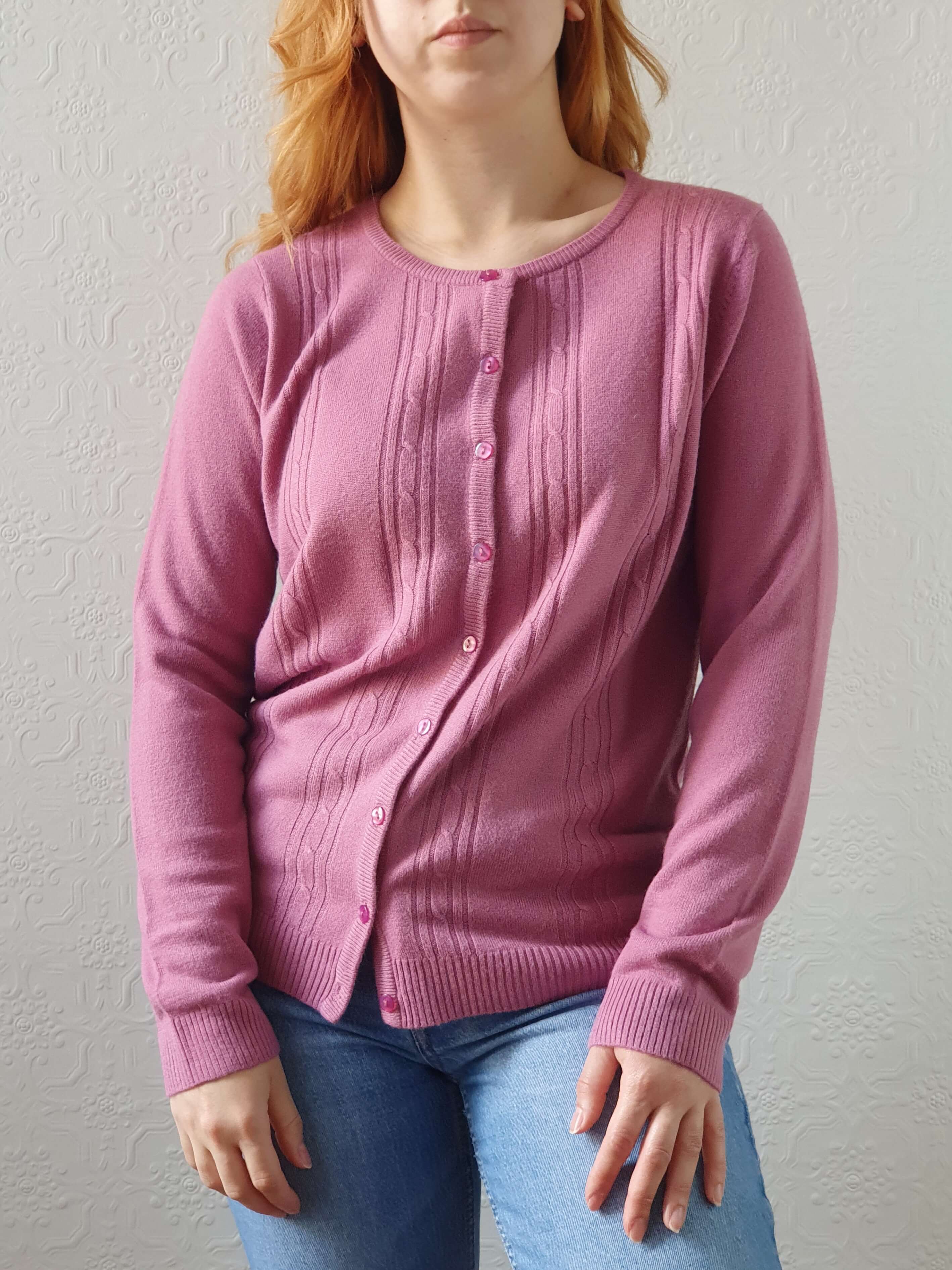 Vintage Mauve Knit Cardigan - M/L - Image 9