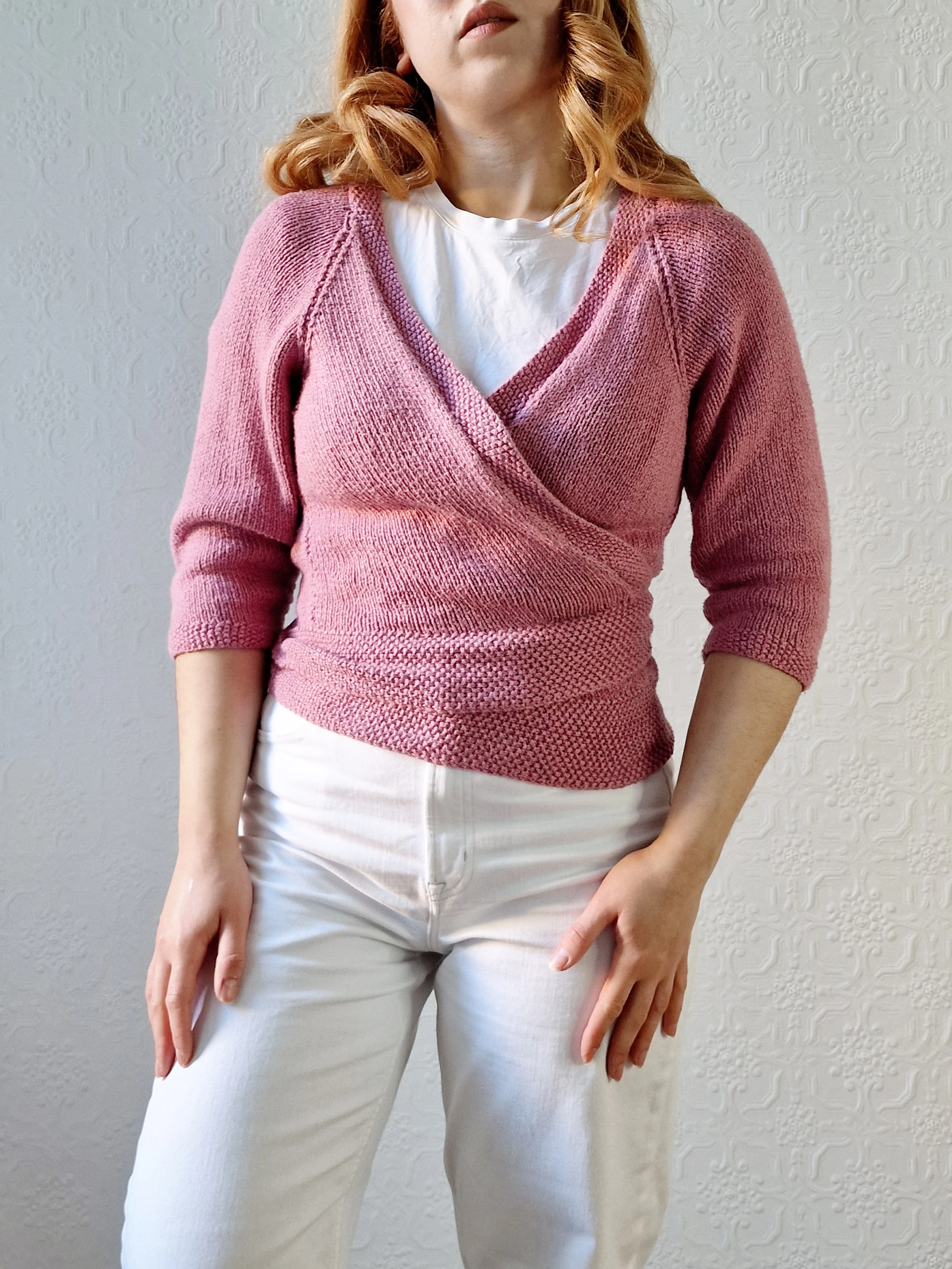 Vintage Knitted Mauve Pink Wrap Cardigan with 3/4 Sleeves - XS - Image 10