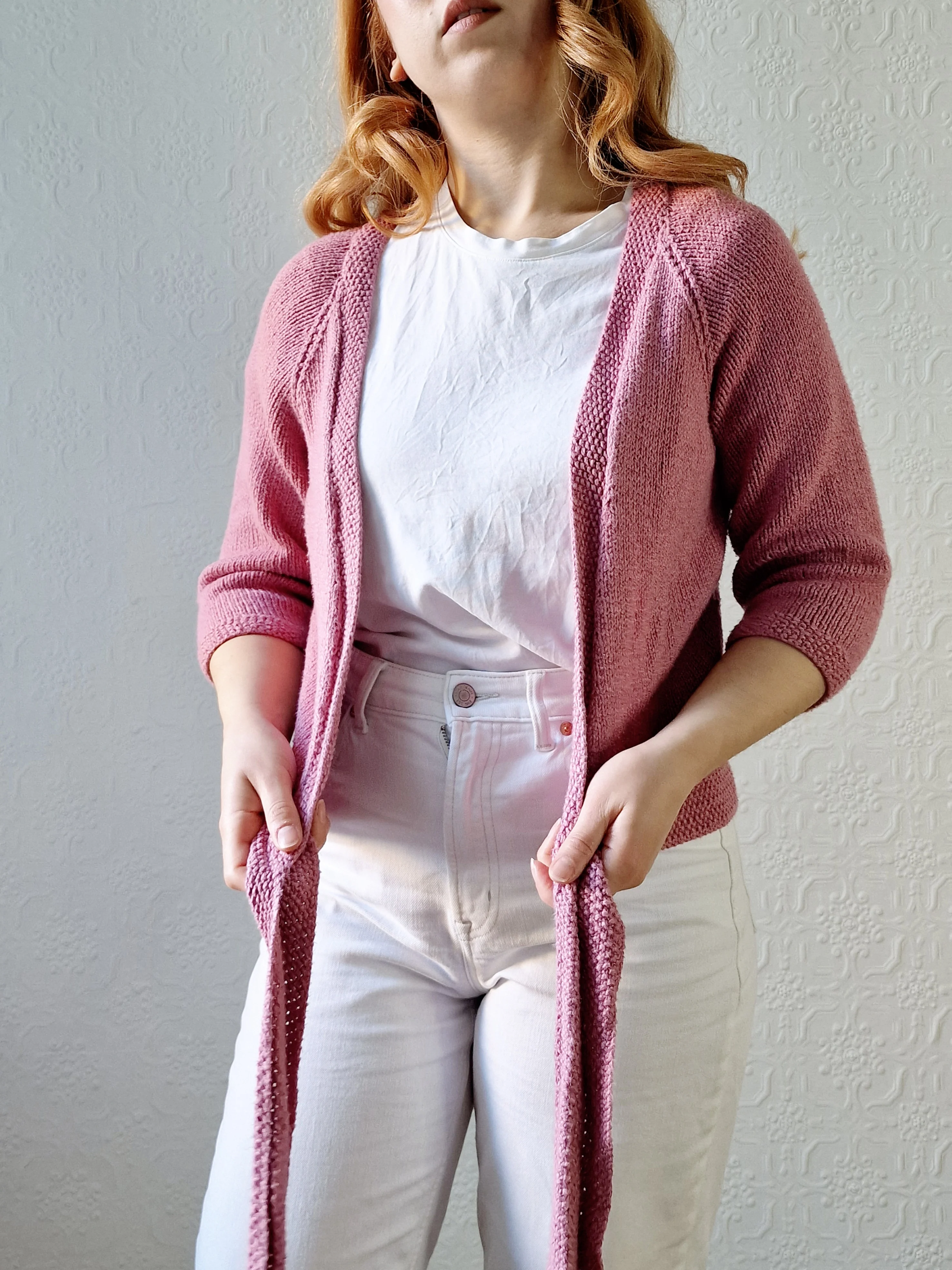 Vintage Knitted Mauve Pink Wrap Cardigan with 3/4 Sleeves - XS - Image 11