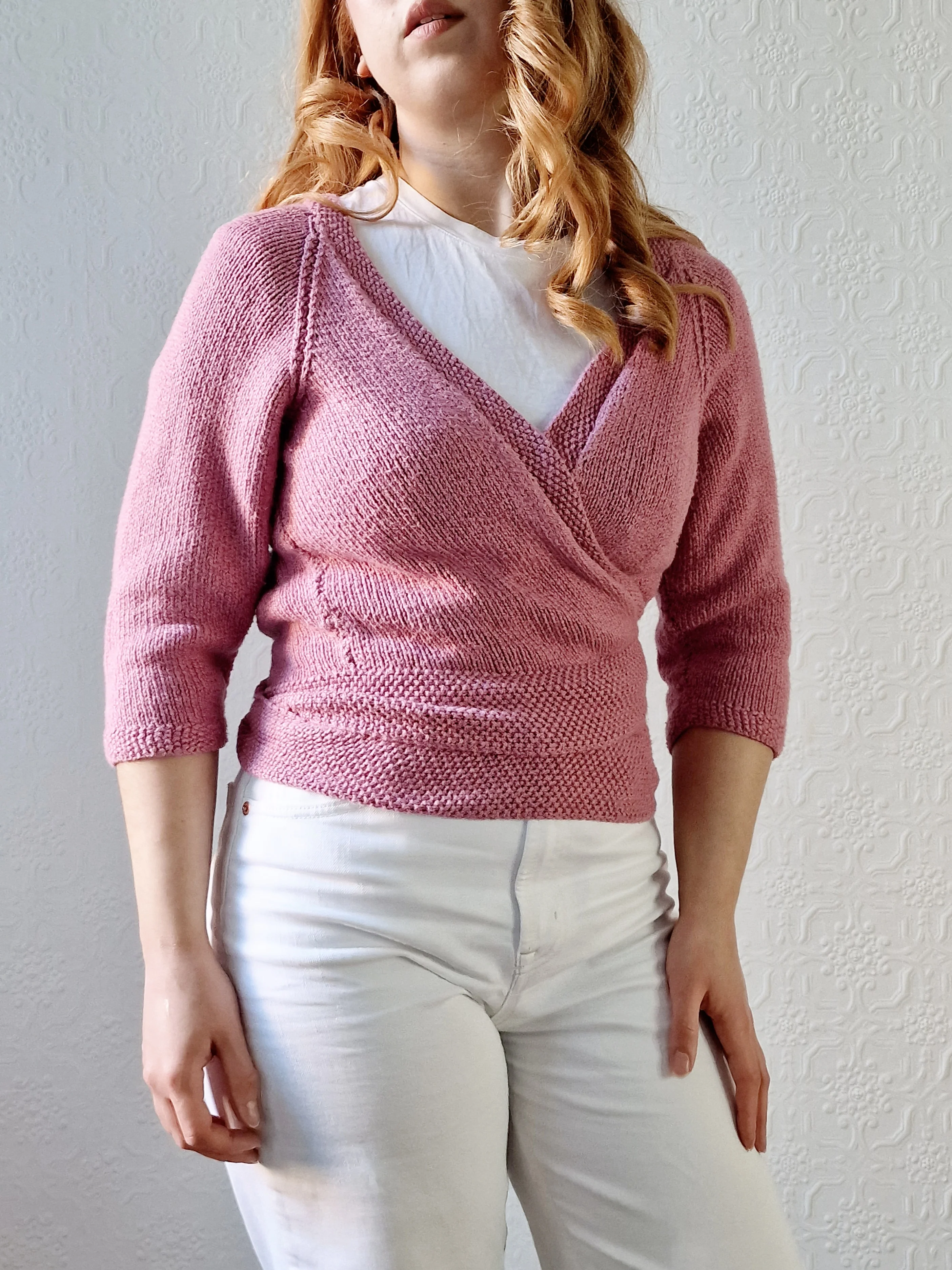 Vintage Knitted Mauve Pink Wrap Cardigan with 3/4 Sleeves - XS - Image 6