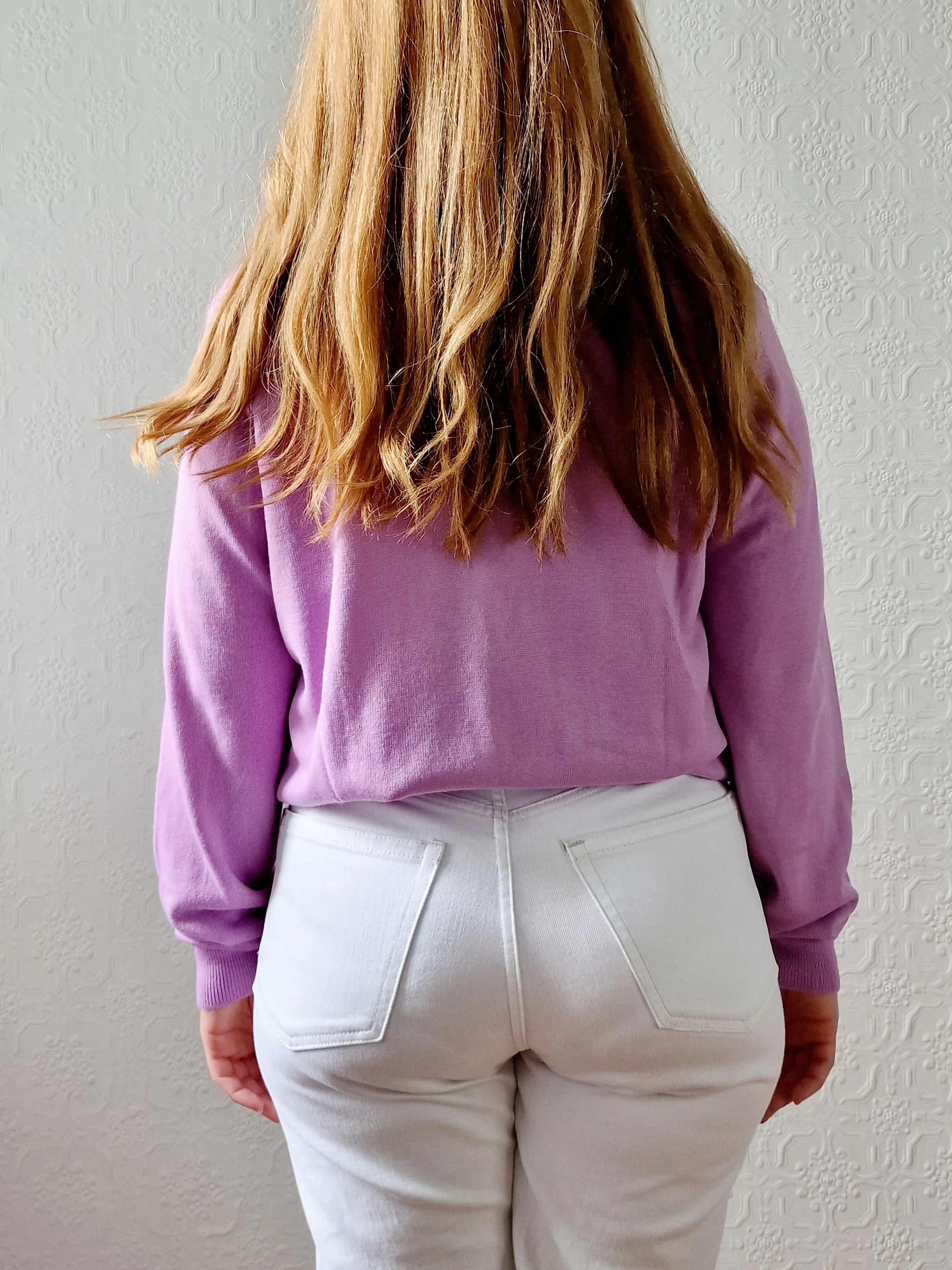 Vintage Mauve Polo Style Long Sleeve Knit Top with Collared Neck - M/L - Image 4