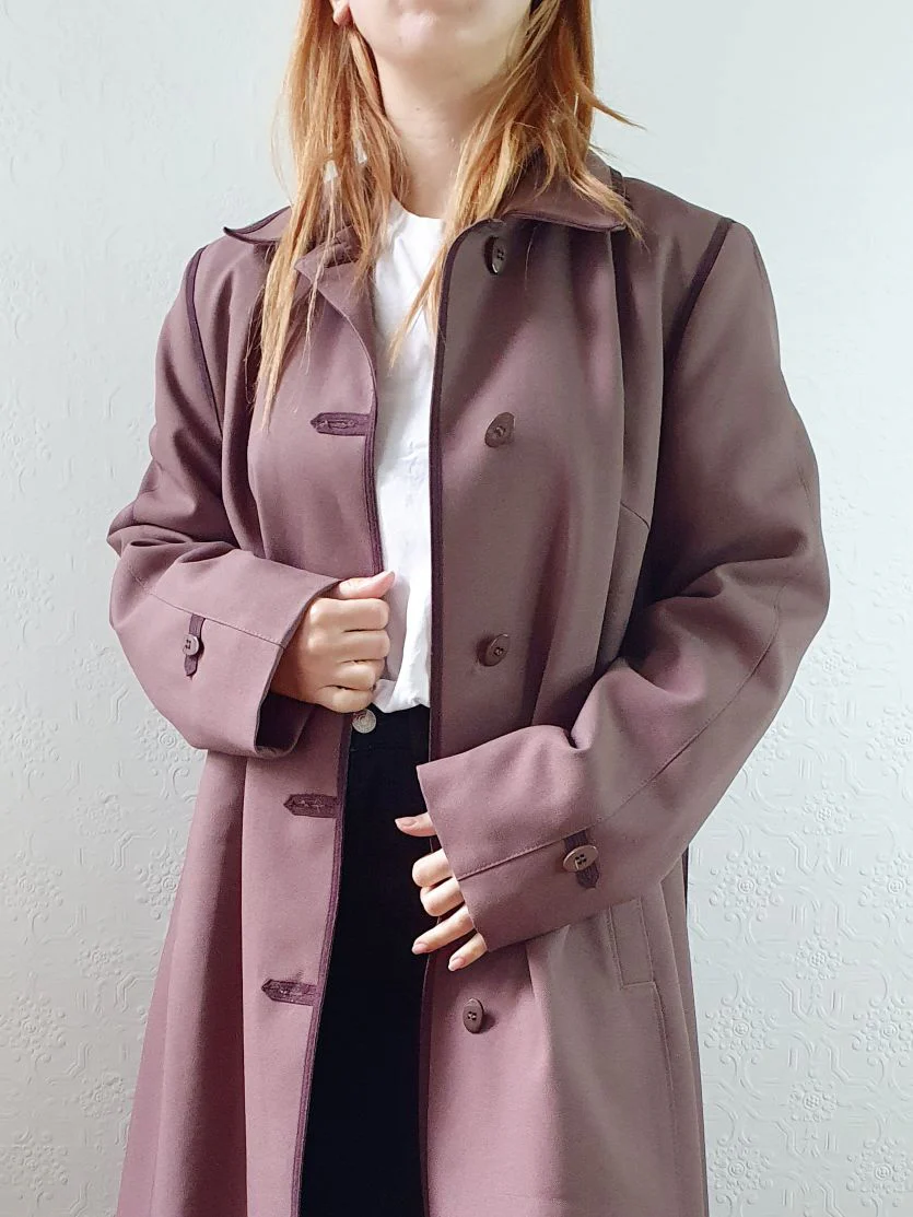 Vintage Mauve Purple Single Breasted Long Trench Coat - M
