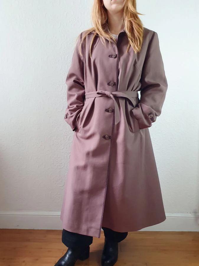 Vintage Mauve Purple Single Breasted Long Trench Coat - M - Image 10