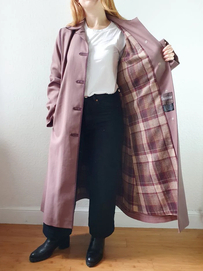 Vintage Mauve Purple Single Breasted Long Trench Coat - M - Image 11