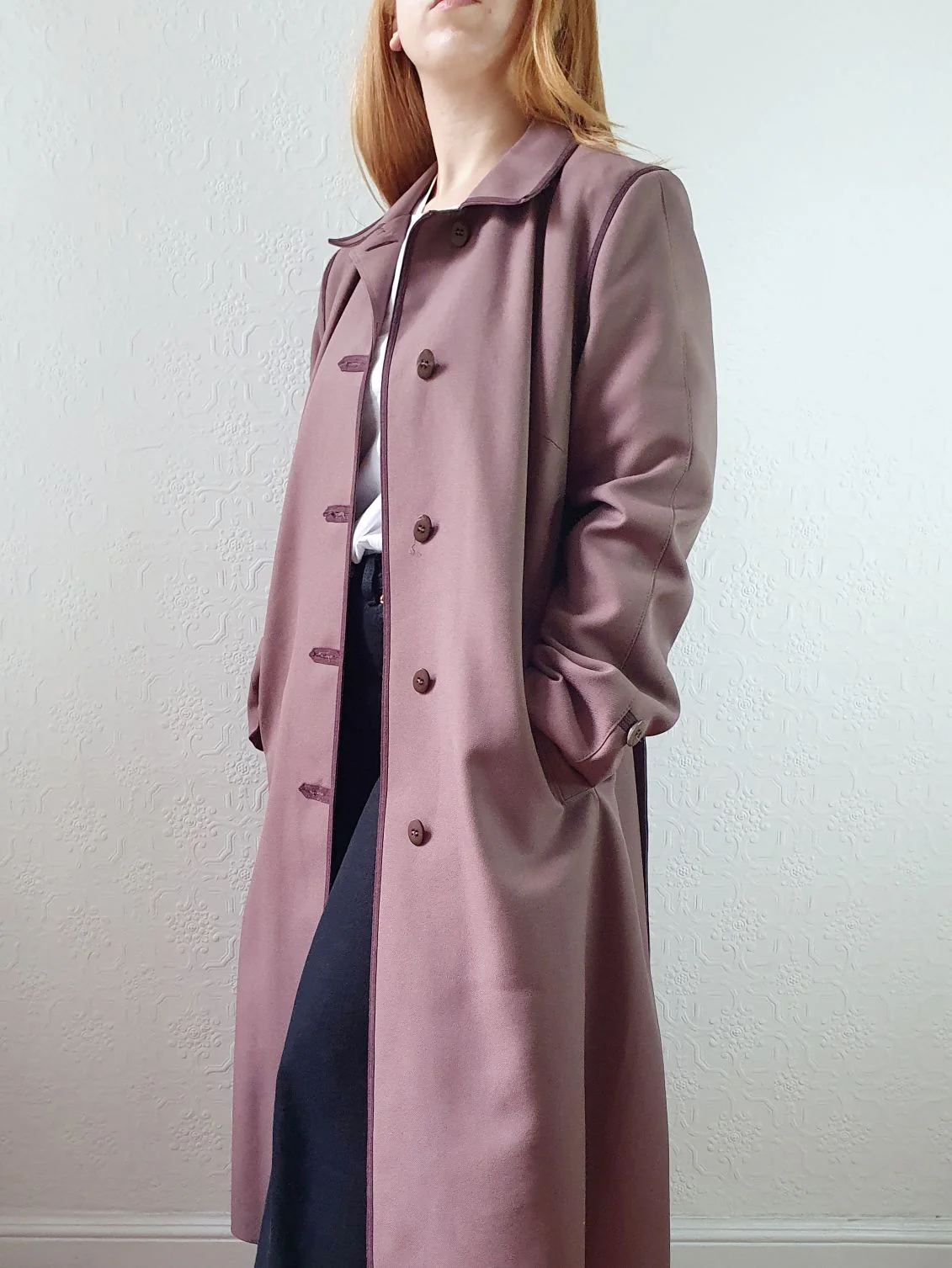 Vintage Mauve Purple Single Breasted Long Trench Coat - M - Image 14
