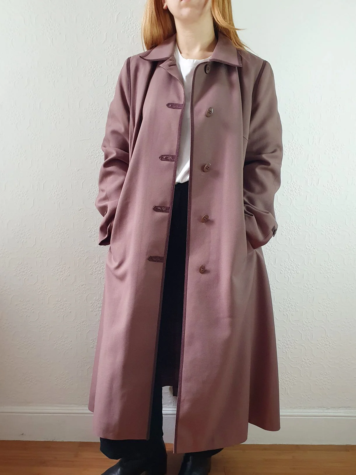 Vintage Mauve Purple Single Breasted Long Trench Coat - M - Image 15