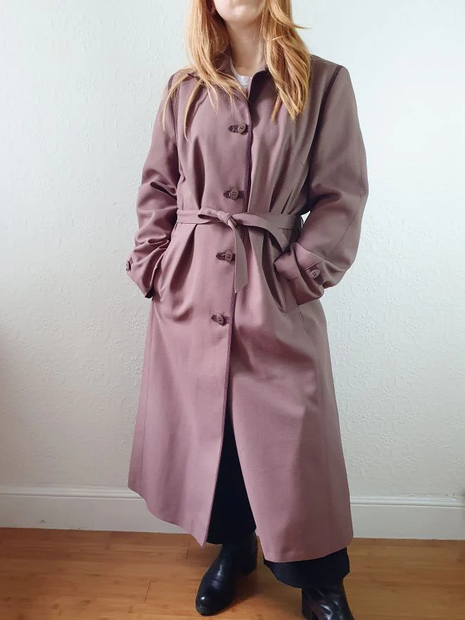 Vintage Mauve Purple Single Breasted Long Trench Coat - M - Image 2