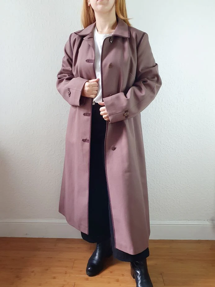 Vintage Mauve Purple Single Breasted Long Trench Coat - M - Image 3