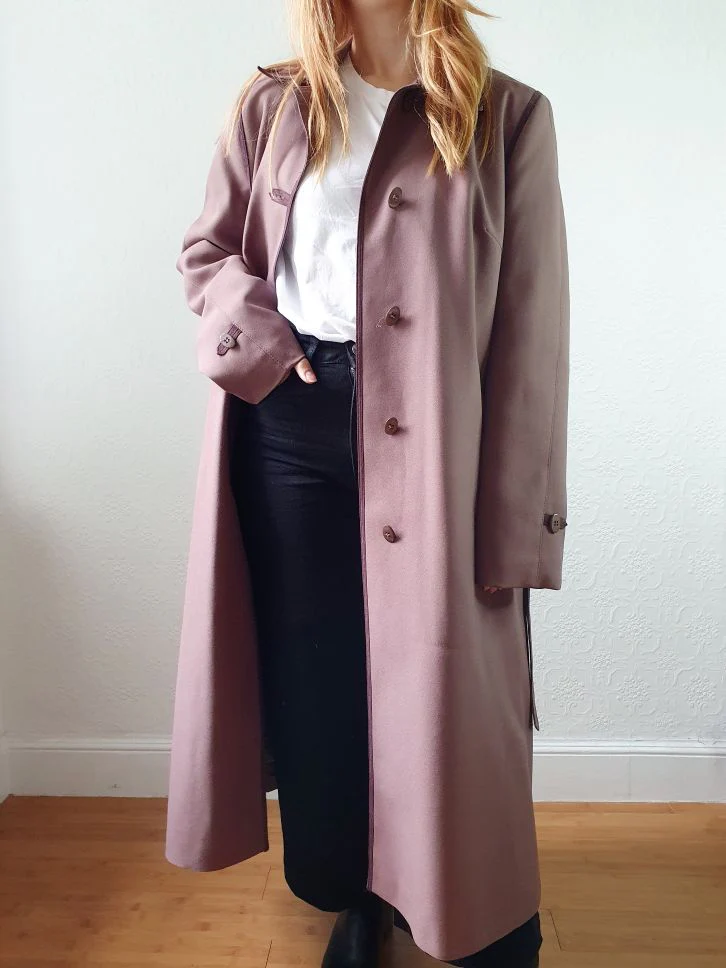 Vintage Mauve Purple Single Breasted Long Trench Coat - M - Image 4