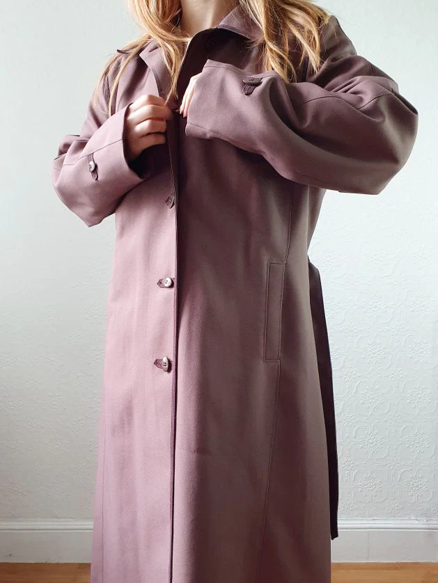 Vintage Mauve Purple Single Breasted Long Trench Coat - M - Image 6