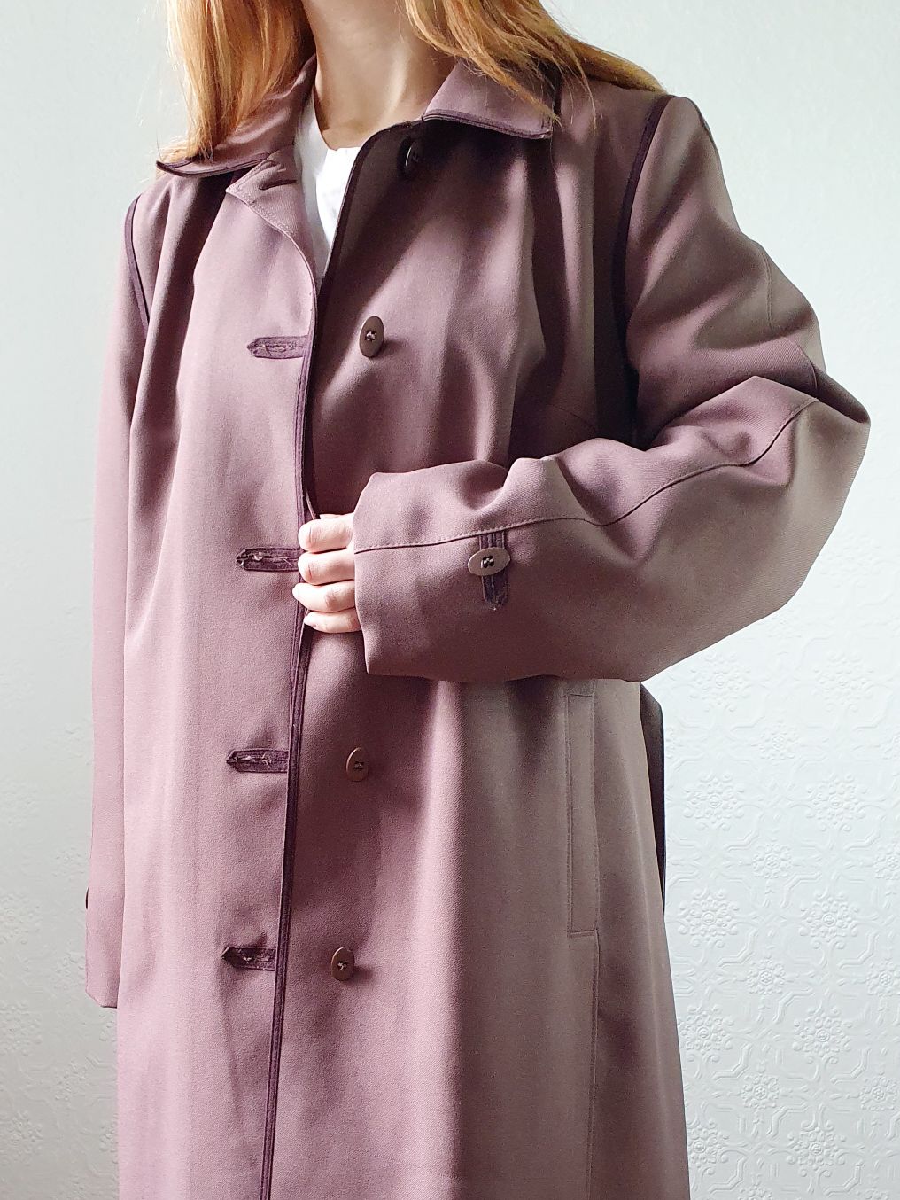 Vintage Mauve Purple Single Breasted Long Trench Coat - M - Image 7