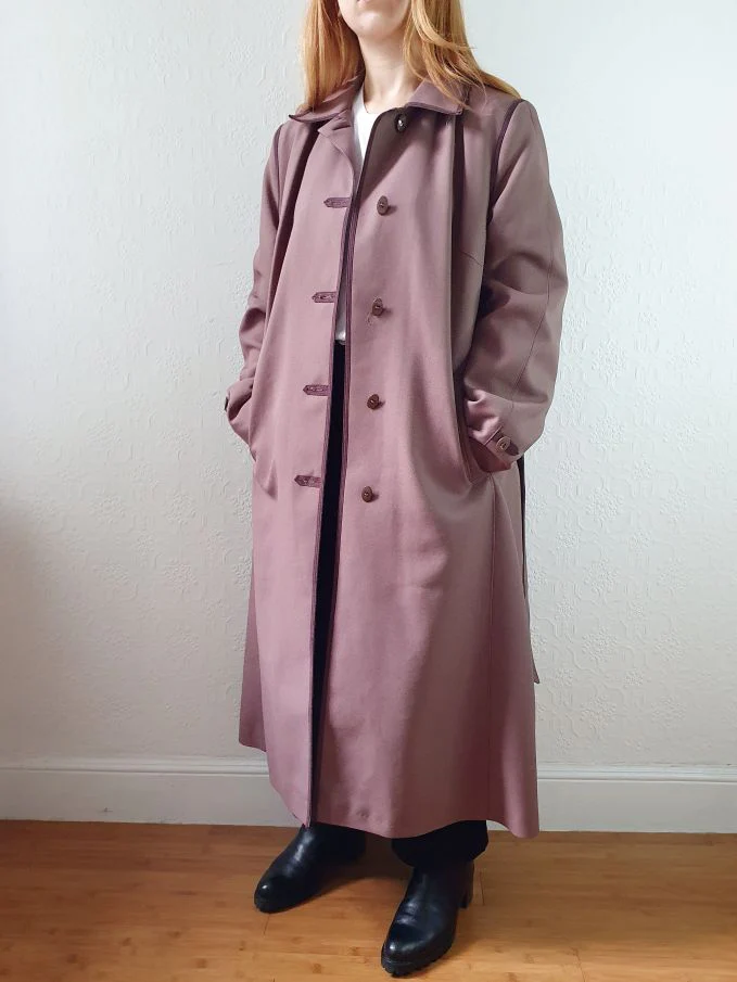Vintage Mauve Purple Single Breasted Long Trench Coat - M - Image 8
