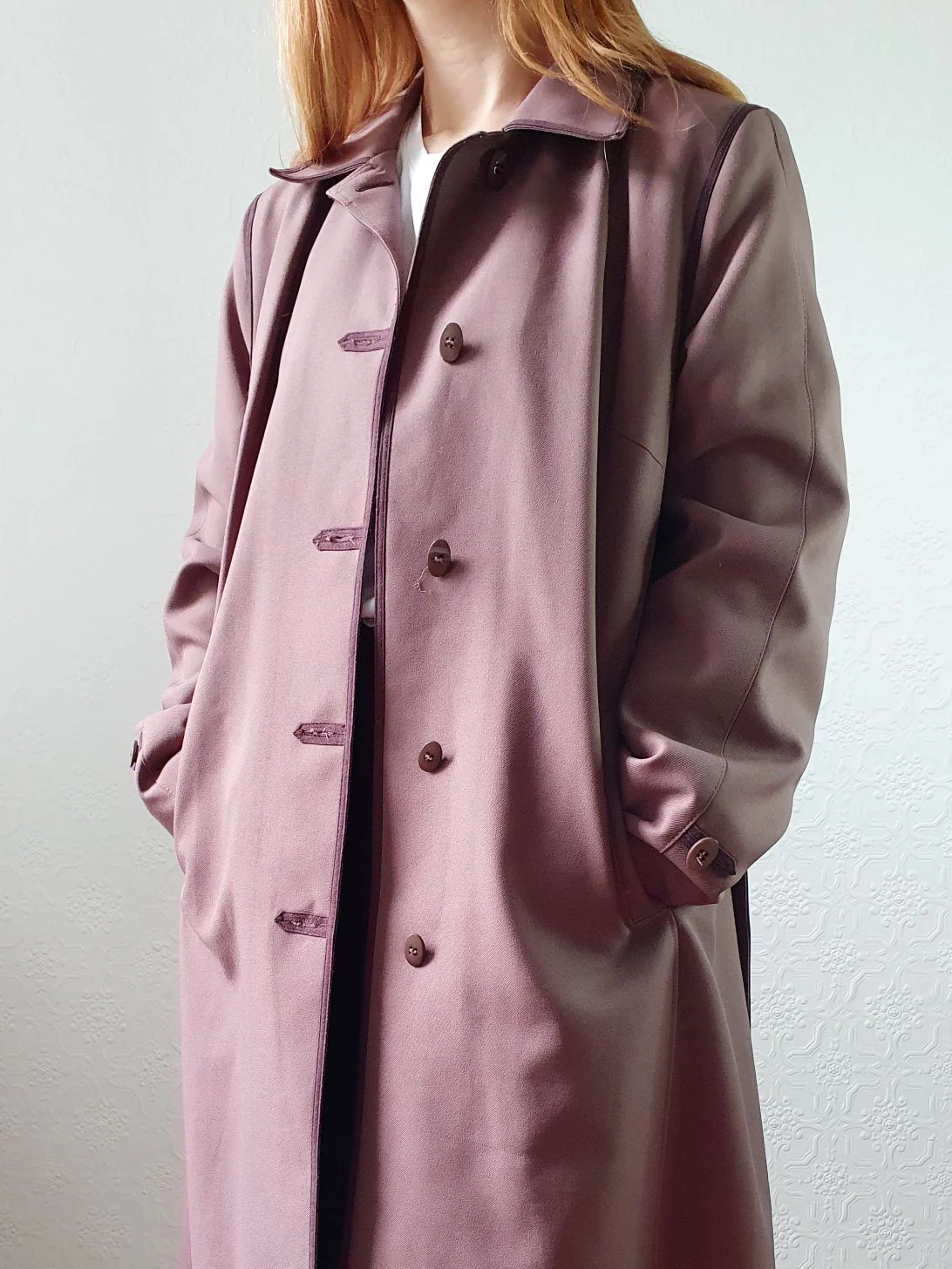 Vintage Mauve Purple Single Breasted Long Trench Coat - M - Image 9