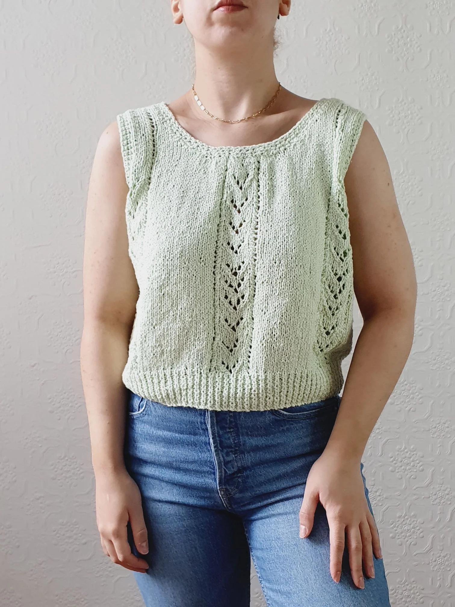 Vintage Mint Green Handknitted Cropped Top - M/L