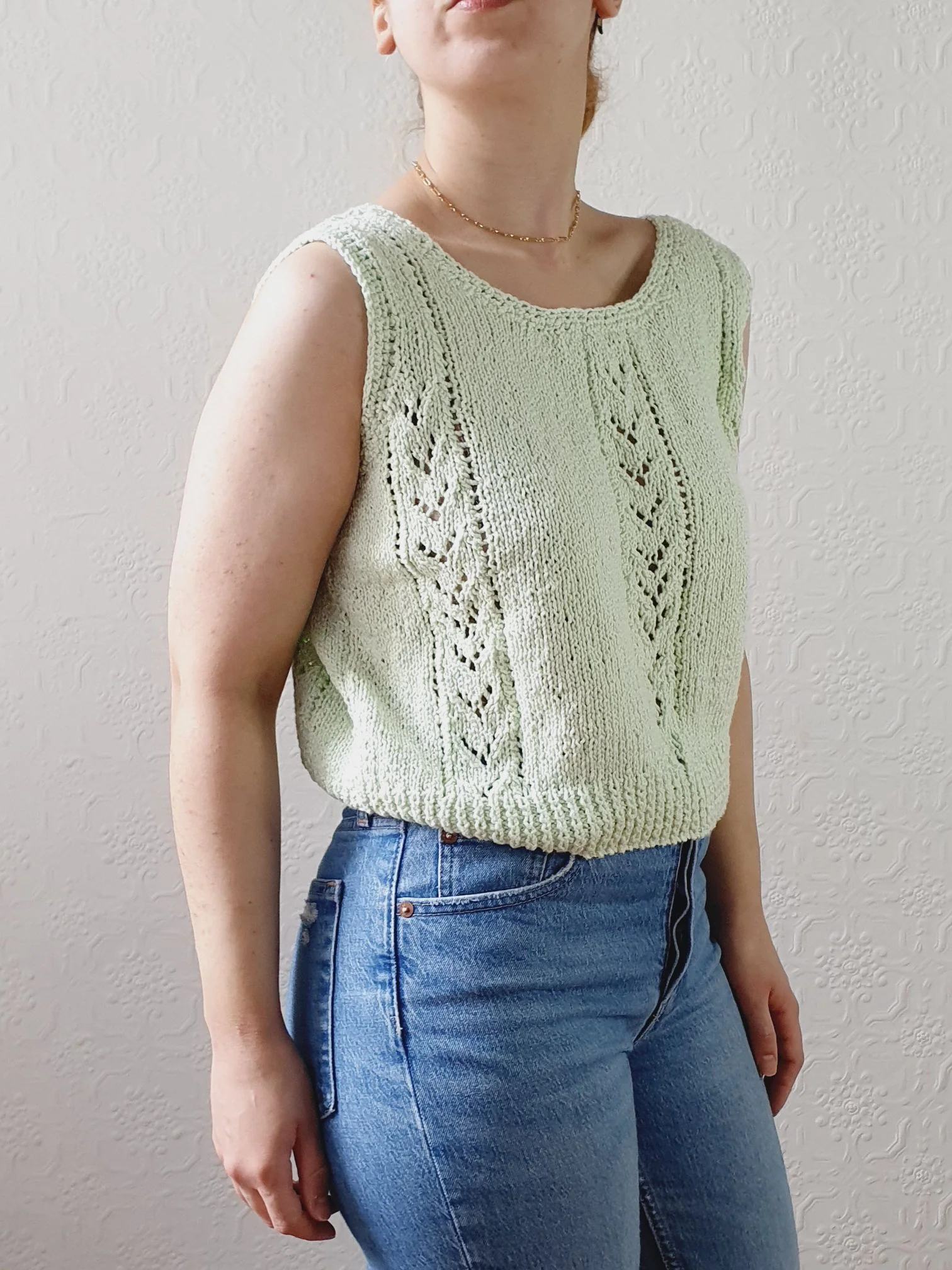 Vintage Mint Green Handknitted Cropped Top - M/L - Image 5