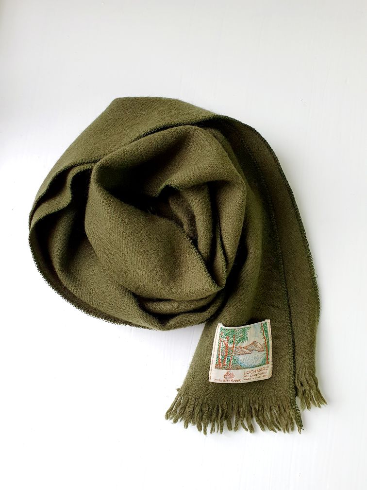 Vintage Moss Green Wool Scarf