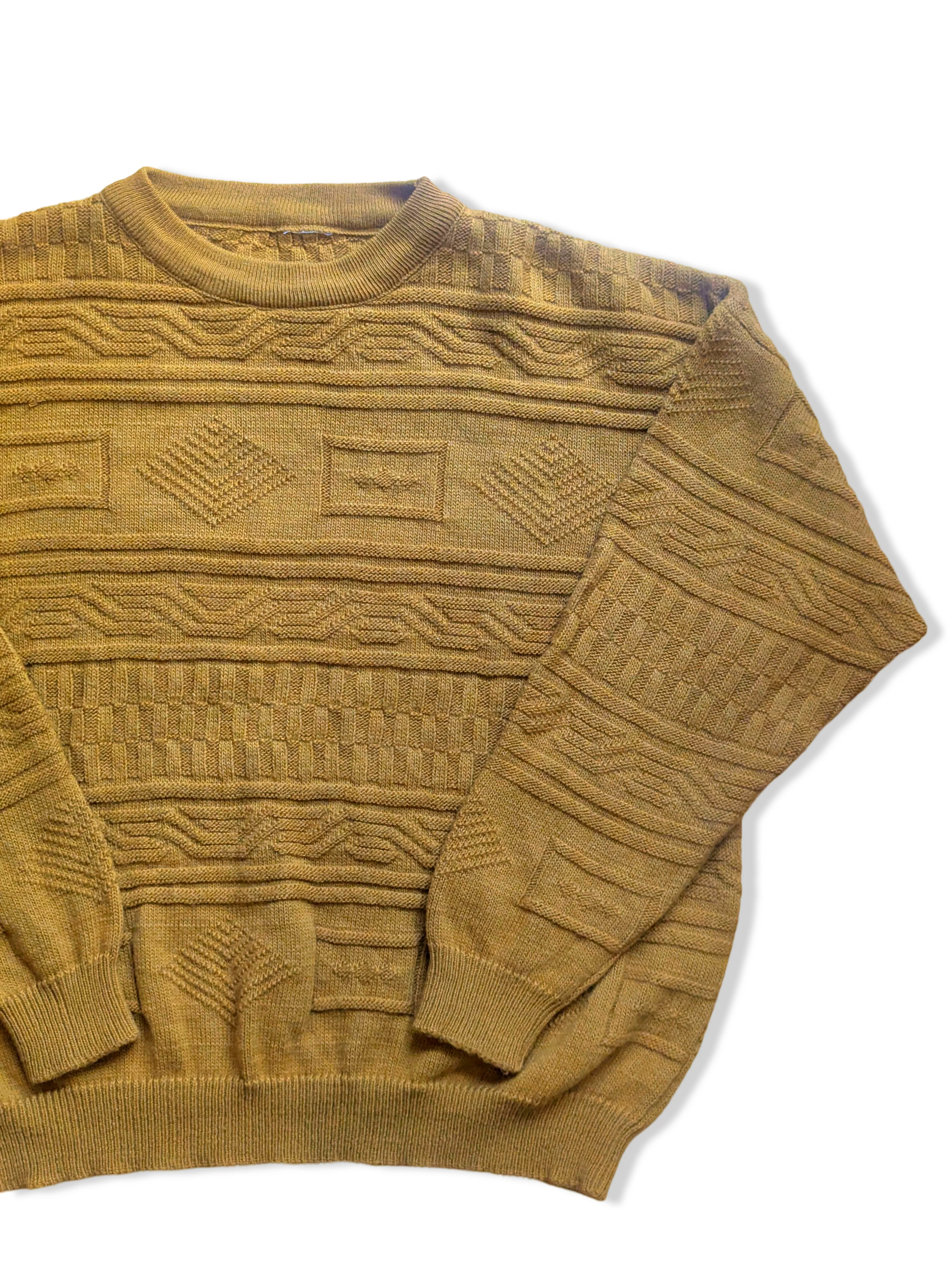 Vintage Mustard Patterned Knitted Jumper - L - Image 2