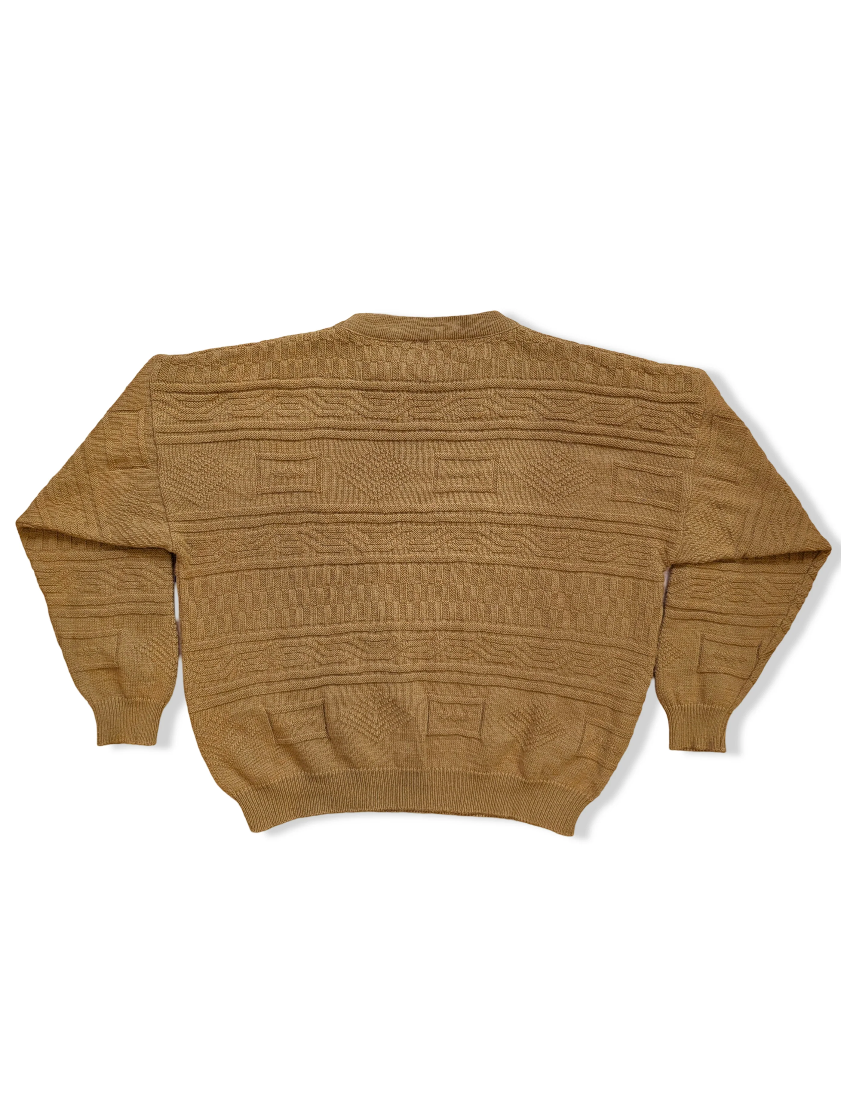 Vintage Mustard Patterned Knitted Jumper - L - Image 3