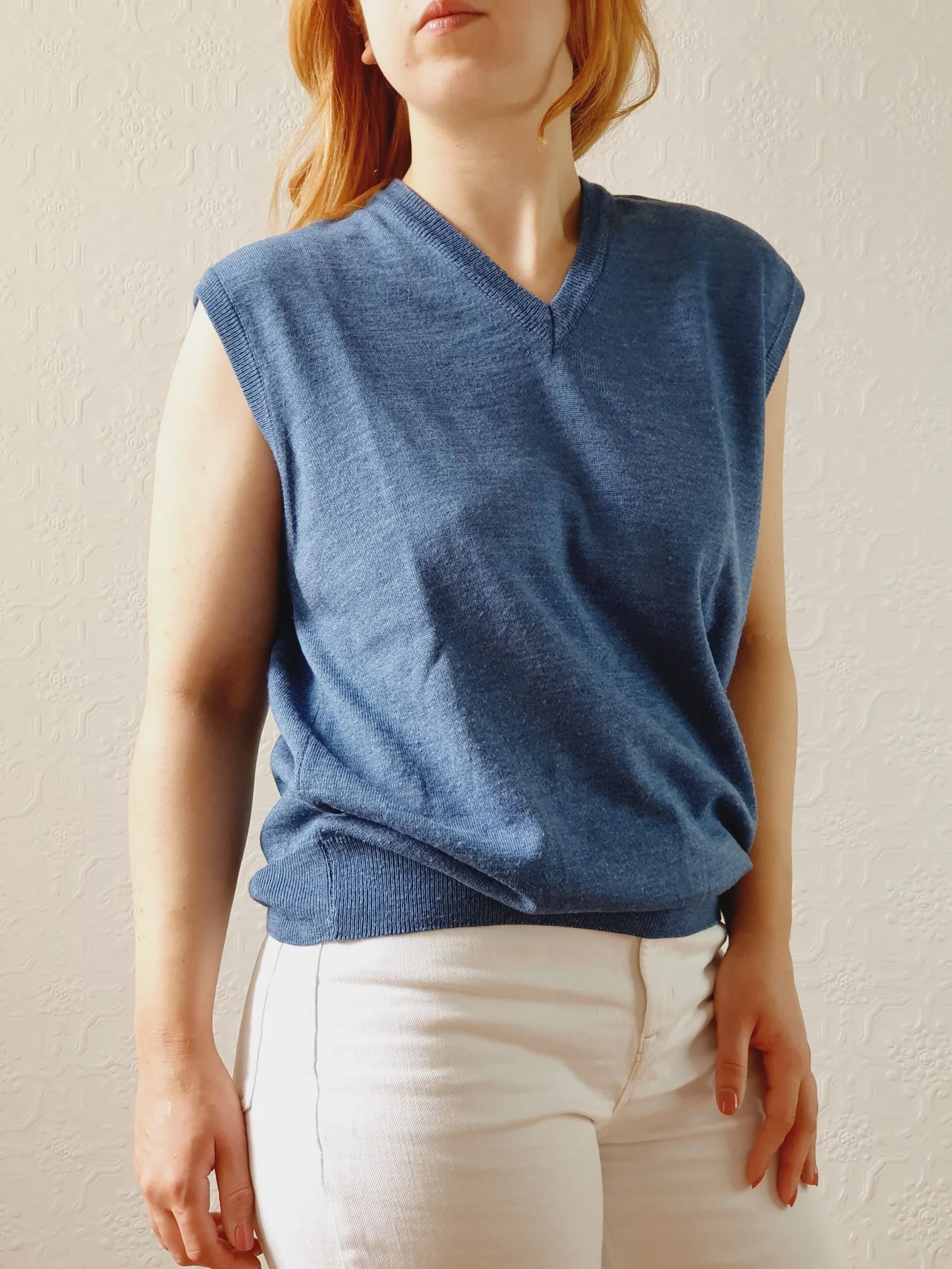 Vintage Muted Blue Wool V-Neck Vest - L - Image 2