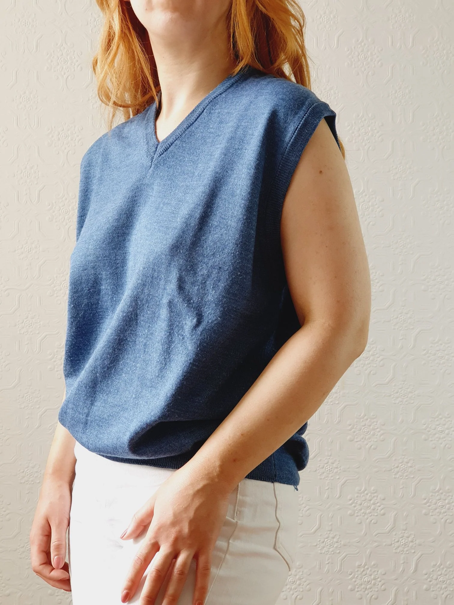 Vintage Muted Blue Wool V-Neck Vest - L - Image 3