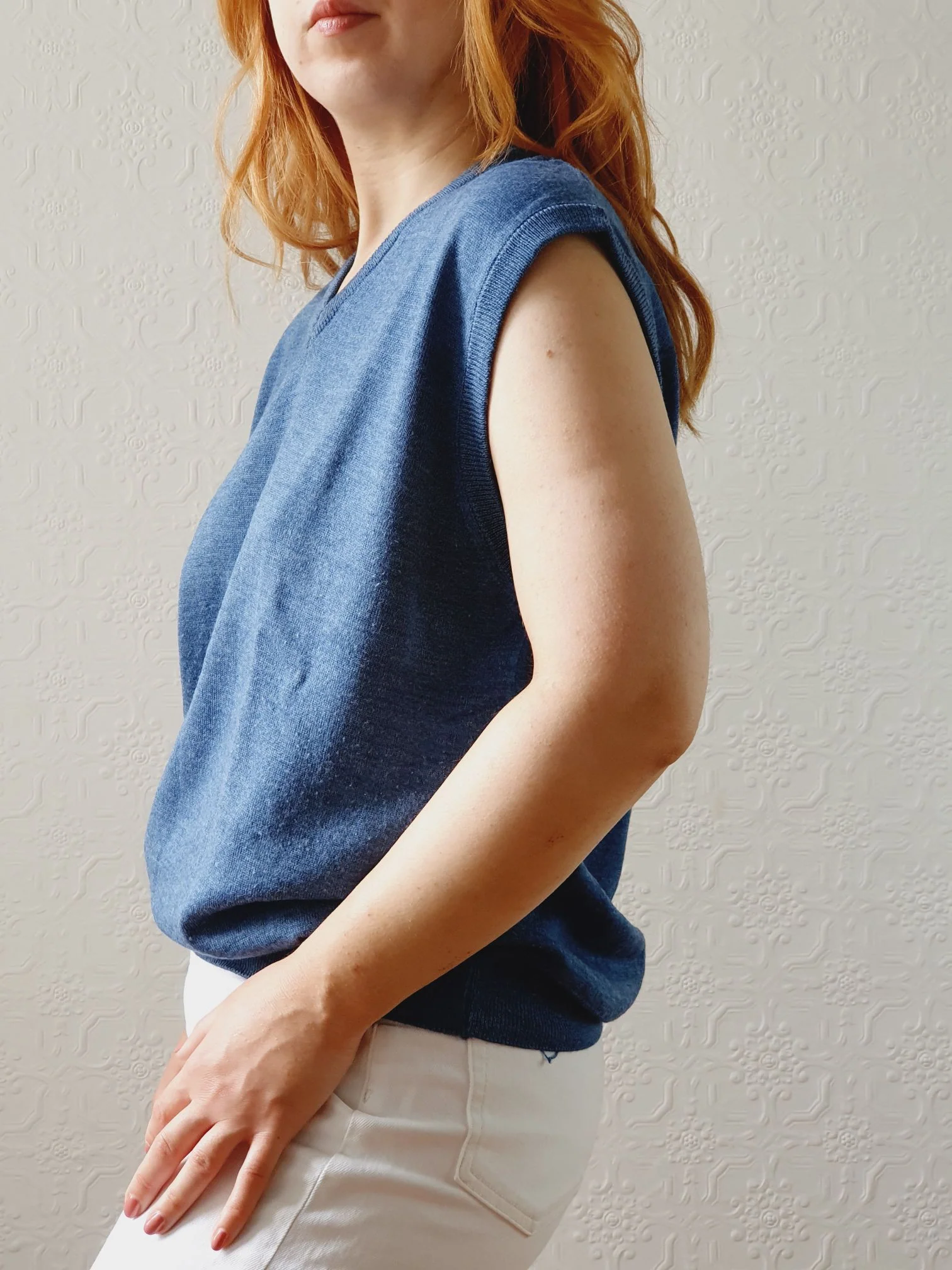 Vintage Muted Blue Wool V-Neck Vest - L - Image 5