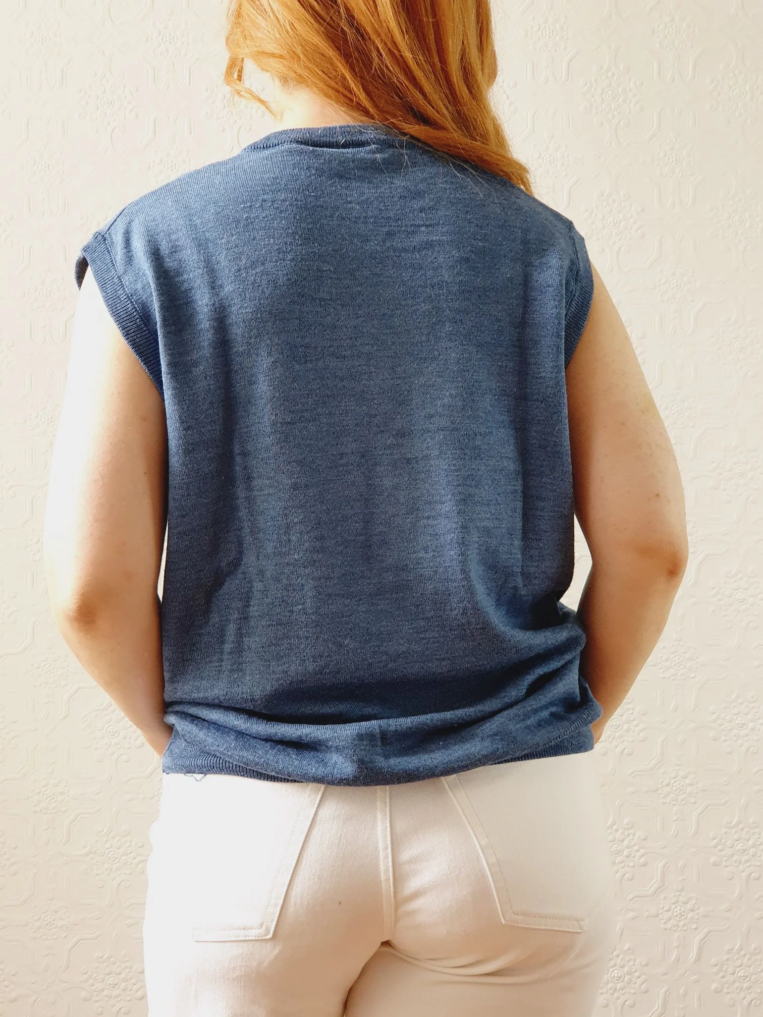 Vintage Muted Blue Wool V-Neck Vest - L - Image 6
