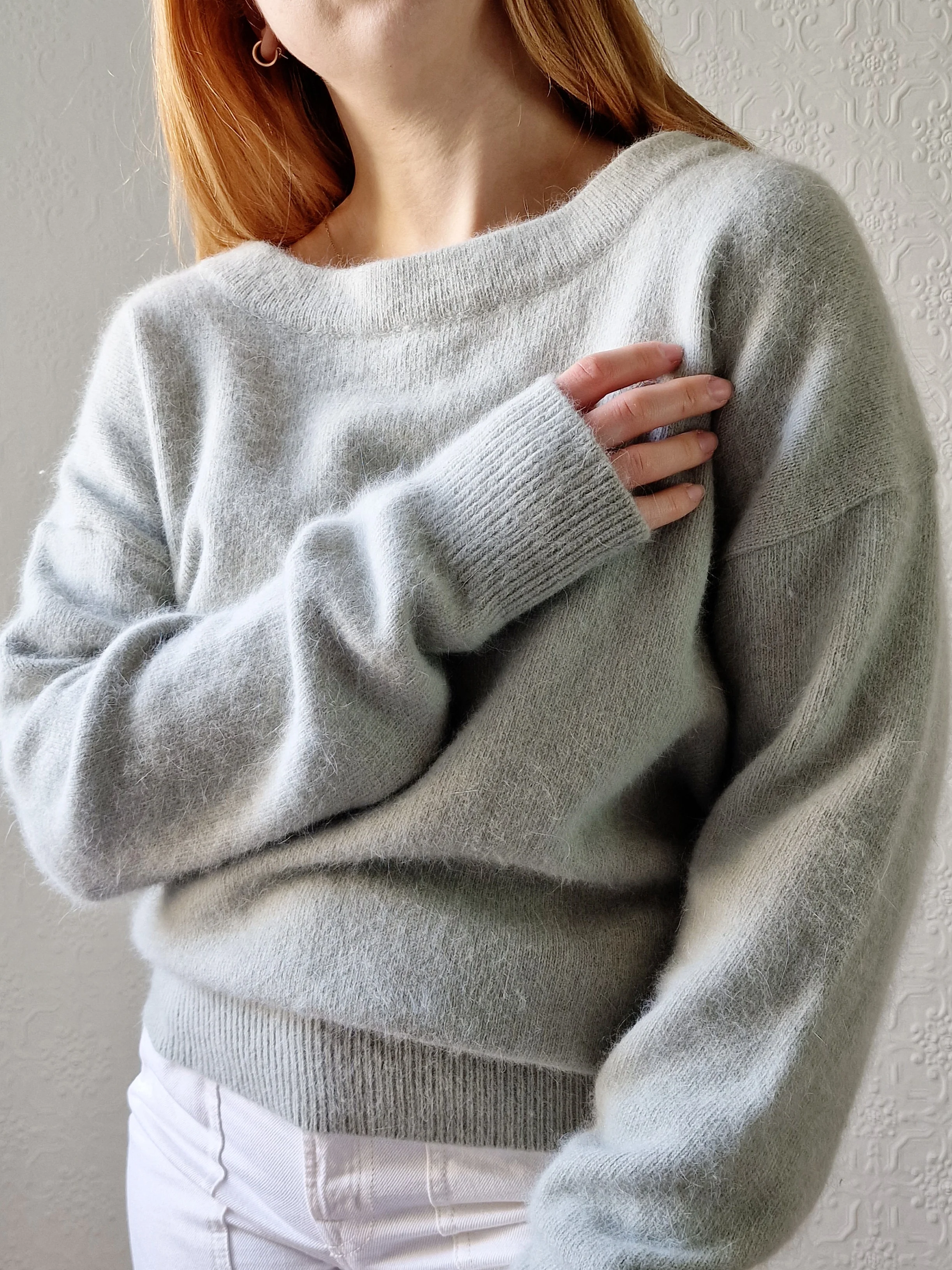 Vintage Muted Green Angora Jumper with Boat Neck - L - Image 2