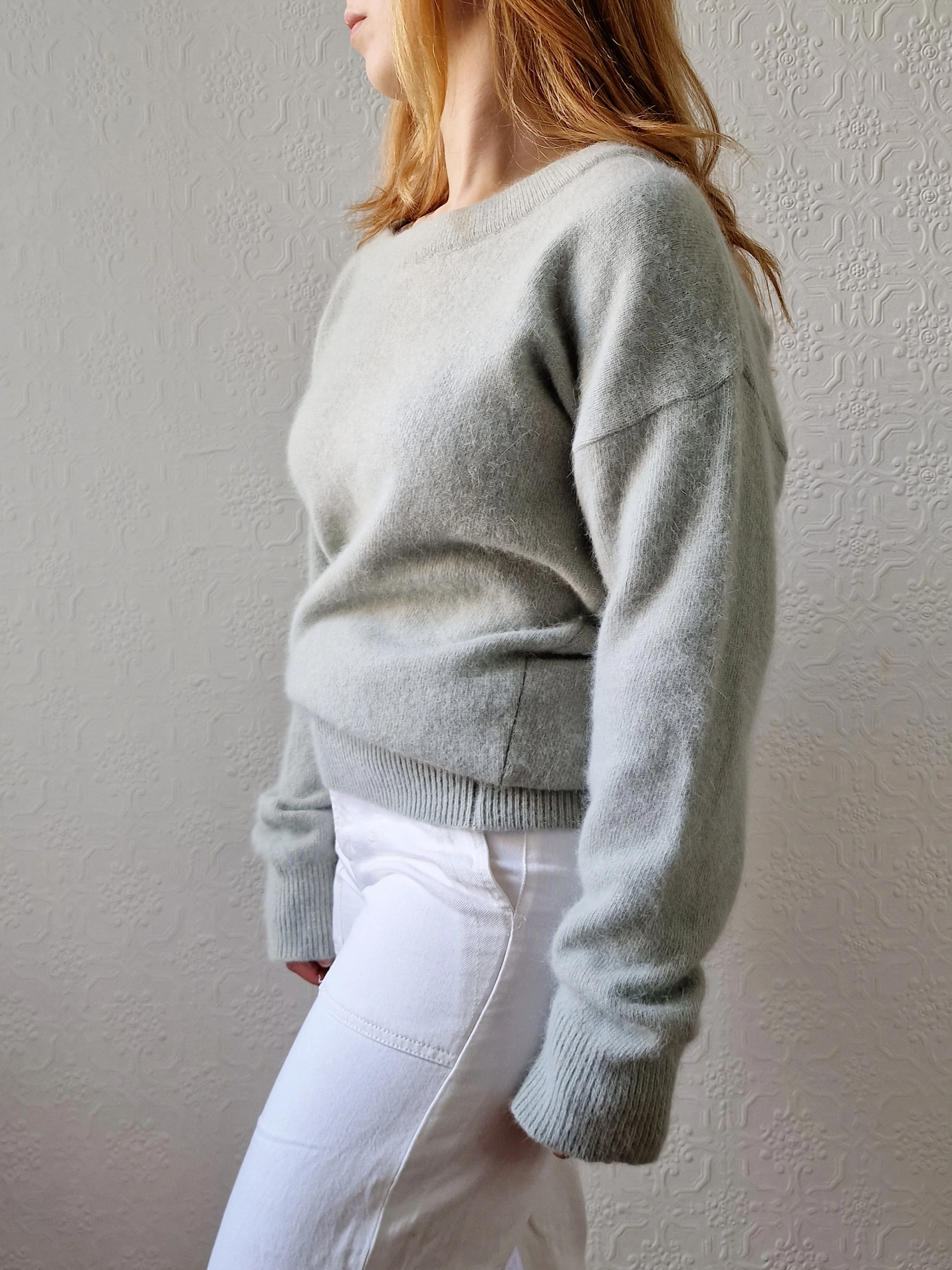 Vintage Muted Green Angora Jumper with Boat Neck - L - Image 3