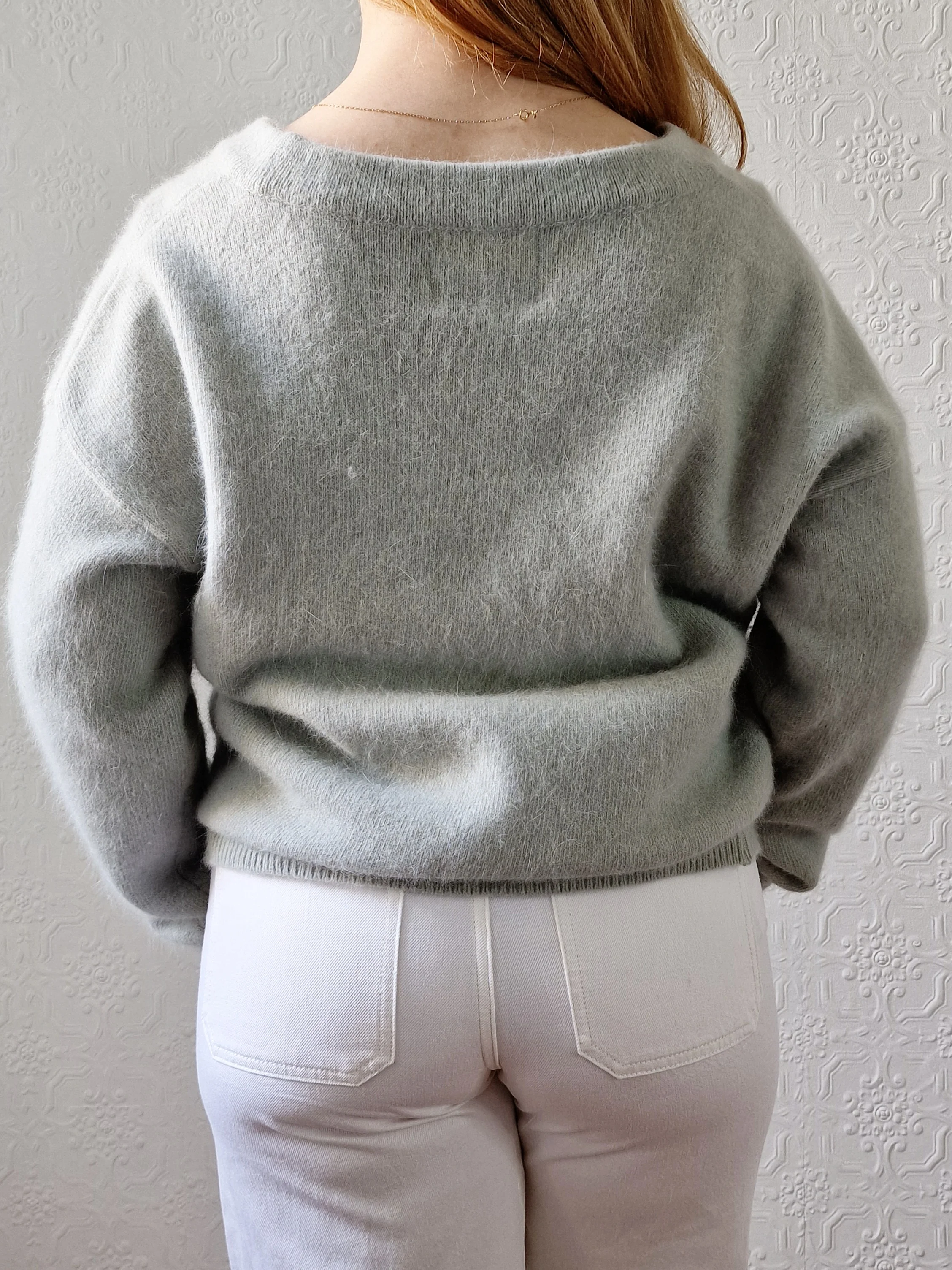 Vintage Muted Green Angora Jumper with Boat Neck - L - Image 4