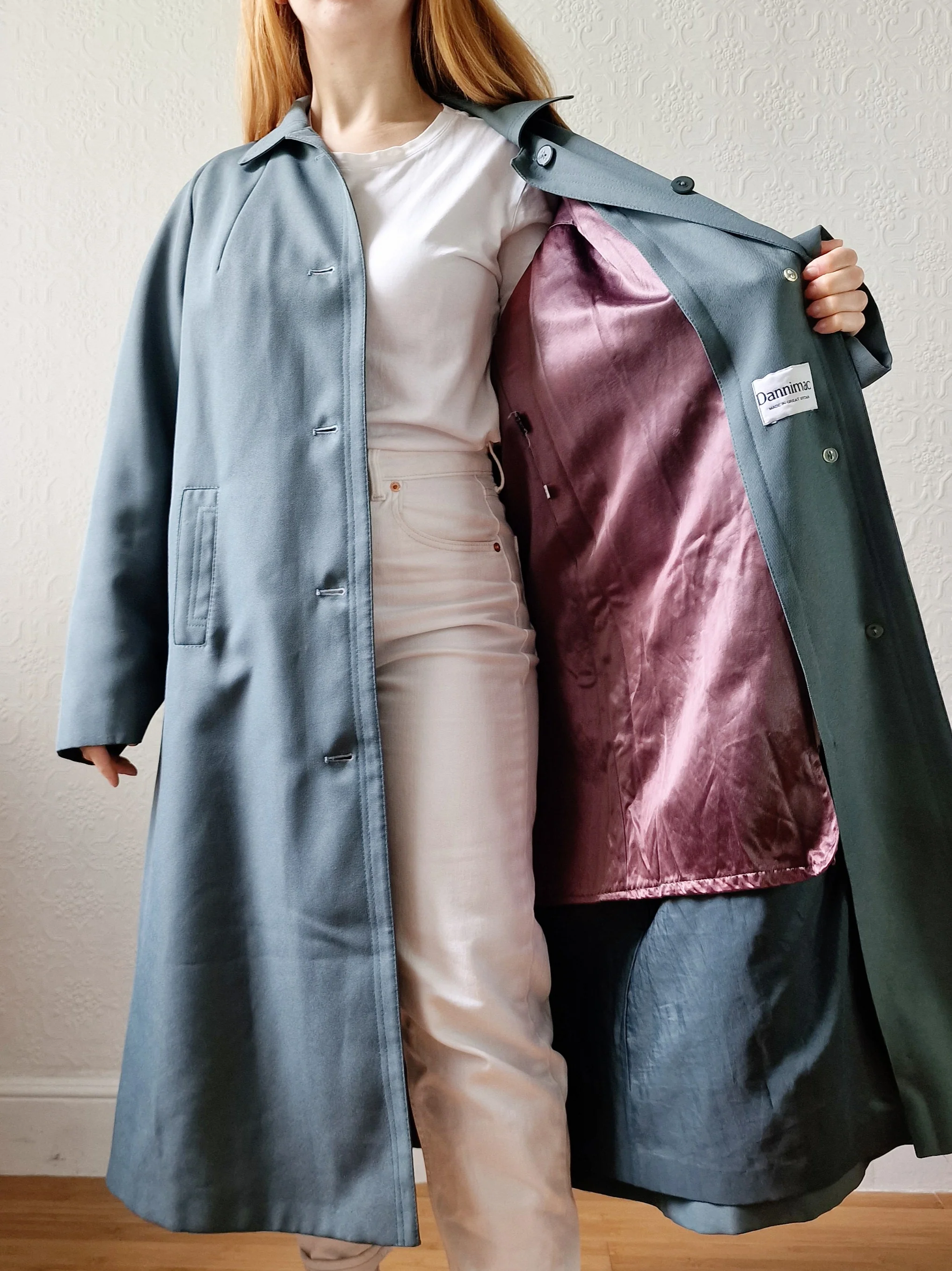 Vintage Muted Green Single Breasted Medium Length Trench Coat with Removable Lining - M/L - Image 5