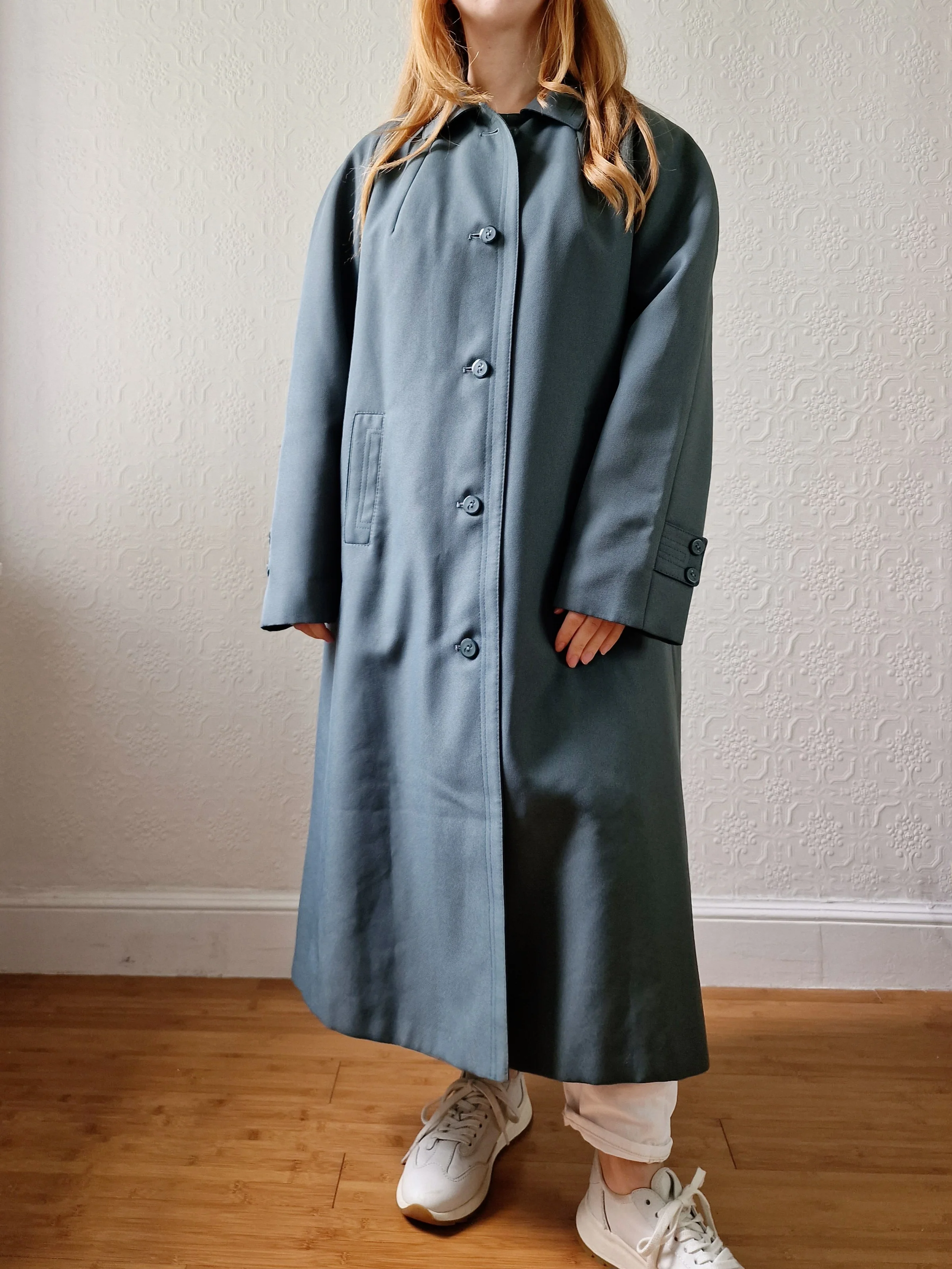 Vintage Muted Green Single Breasted Medium Length Trench Coat with Removable Lining - M/L - Image 7