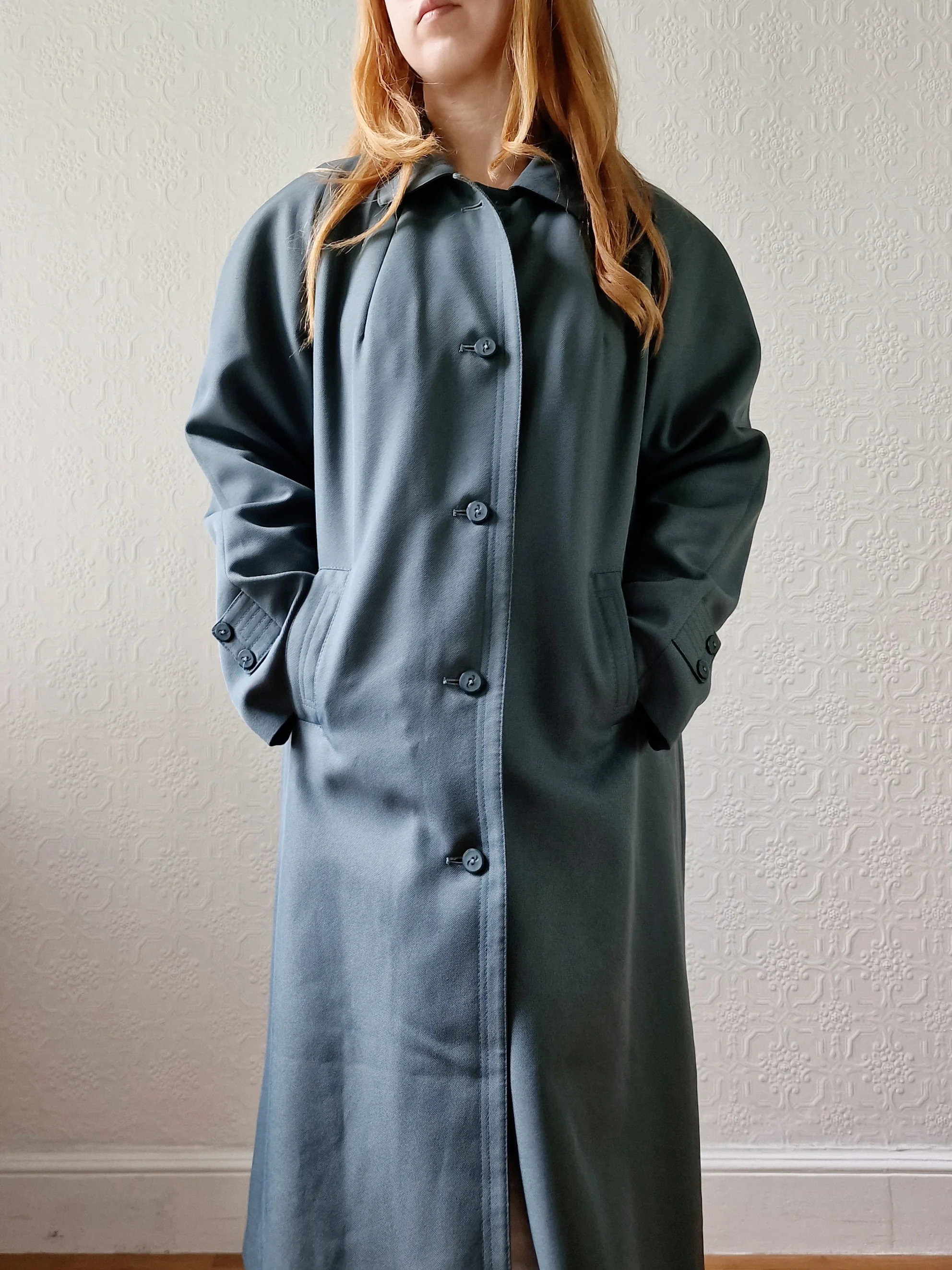 Vintage Muted Green Single Breasted Medium Length Trench Coat with Removable Lining - M/L - Image 8