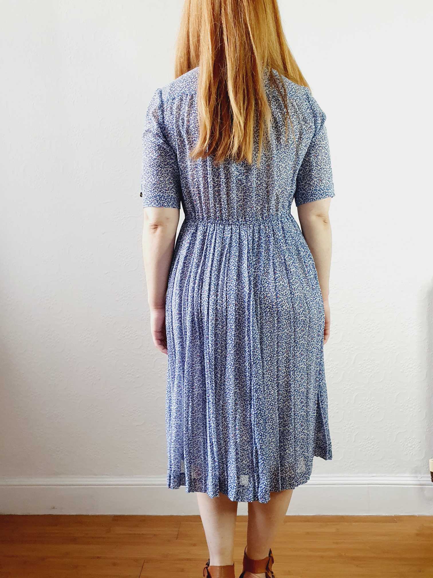 Vintage Navy Blue Short Sleeve Ditsy Floral Shirt Dress - XS/S - Image 10
