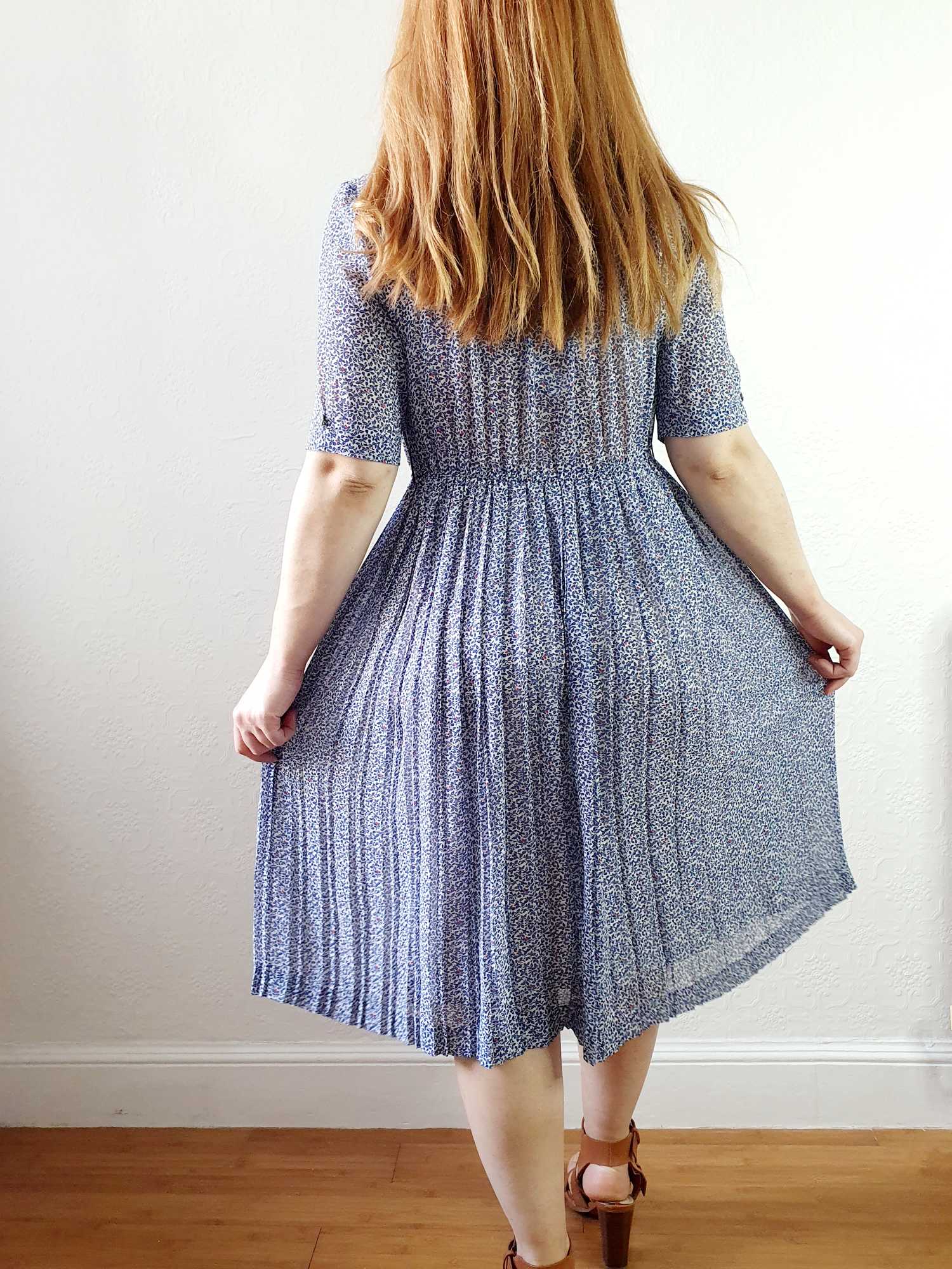 Vintage Navy Blue Short Sleeve Ditsy Floral Shirt Dress - XS/S - Image 14