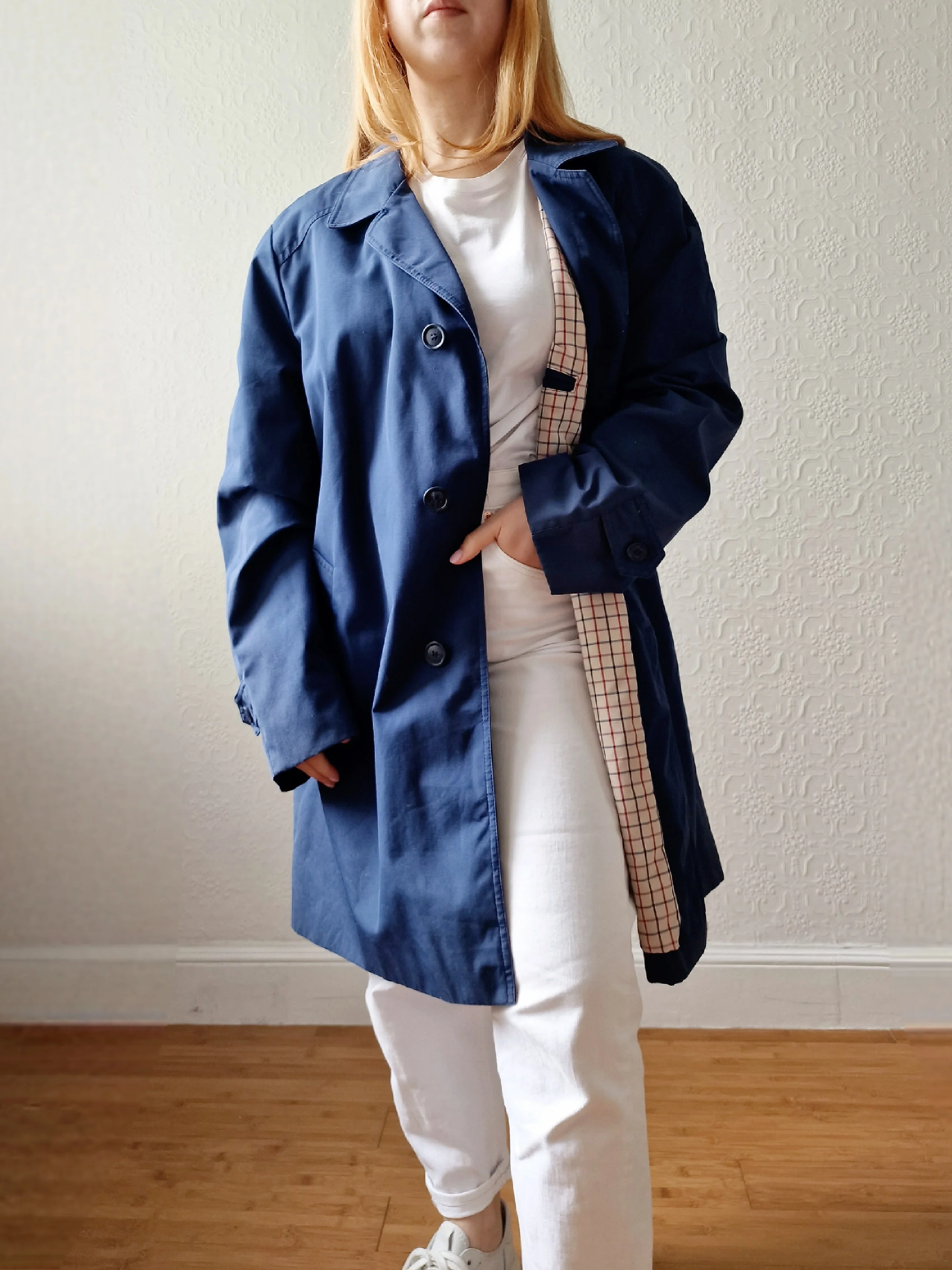 Vintage Navy Blue Single Breasted Trench Coat by Dannimac - M - Image 2