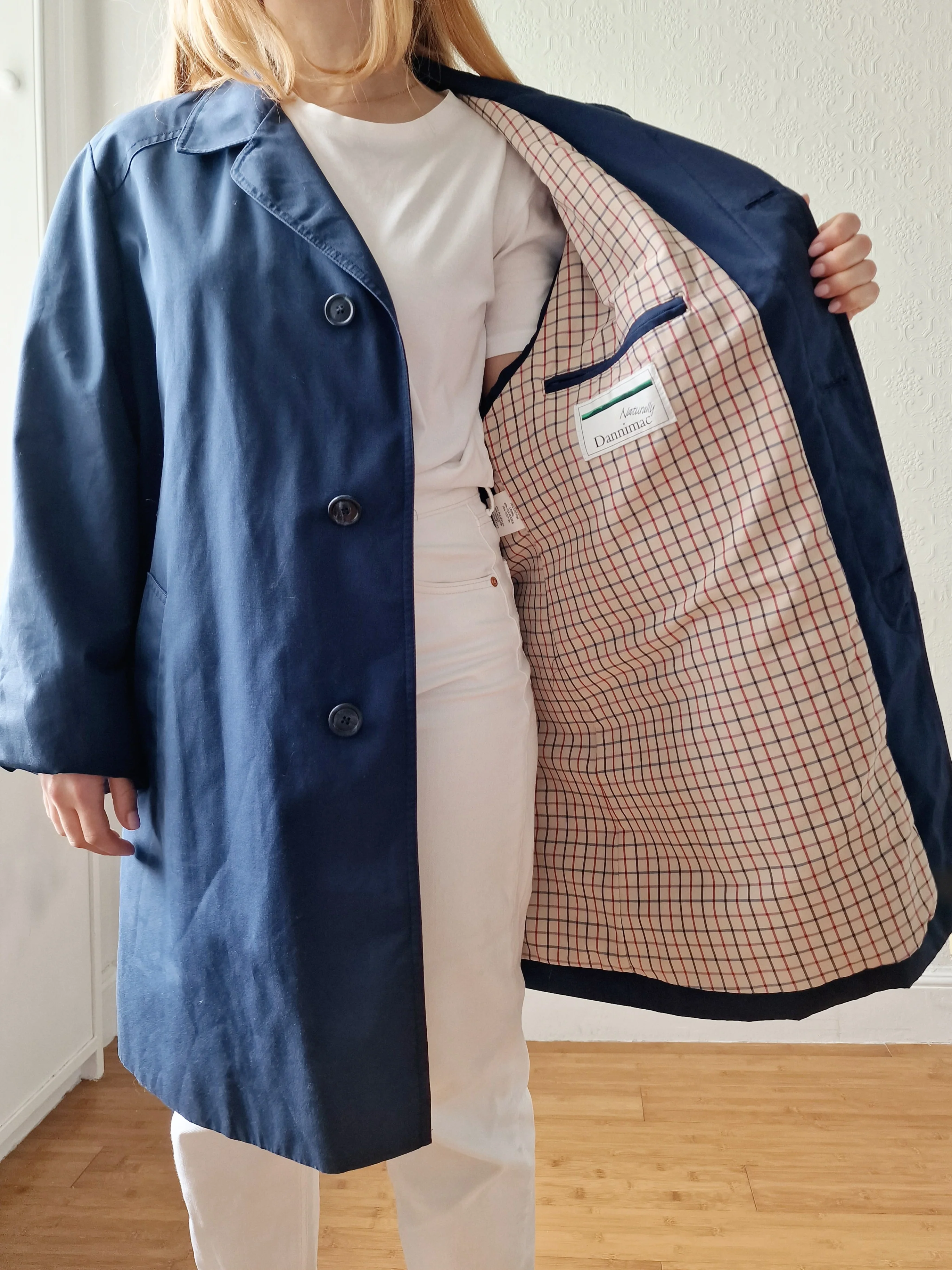 Vintage Navy Blue Single Breasted Trench Coat by Dannimac - M - Image 4