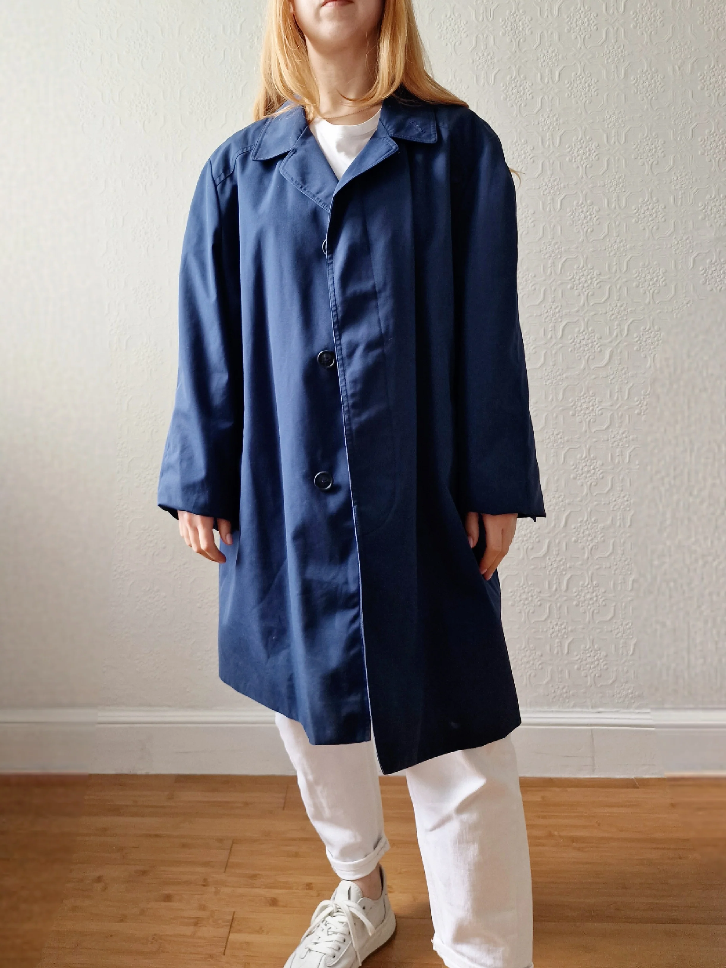 Vintage Navy Blue Single Breasted Trench Coat by Dannimac - M - Image 7