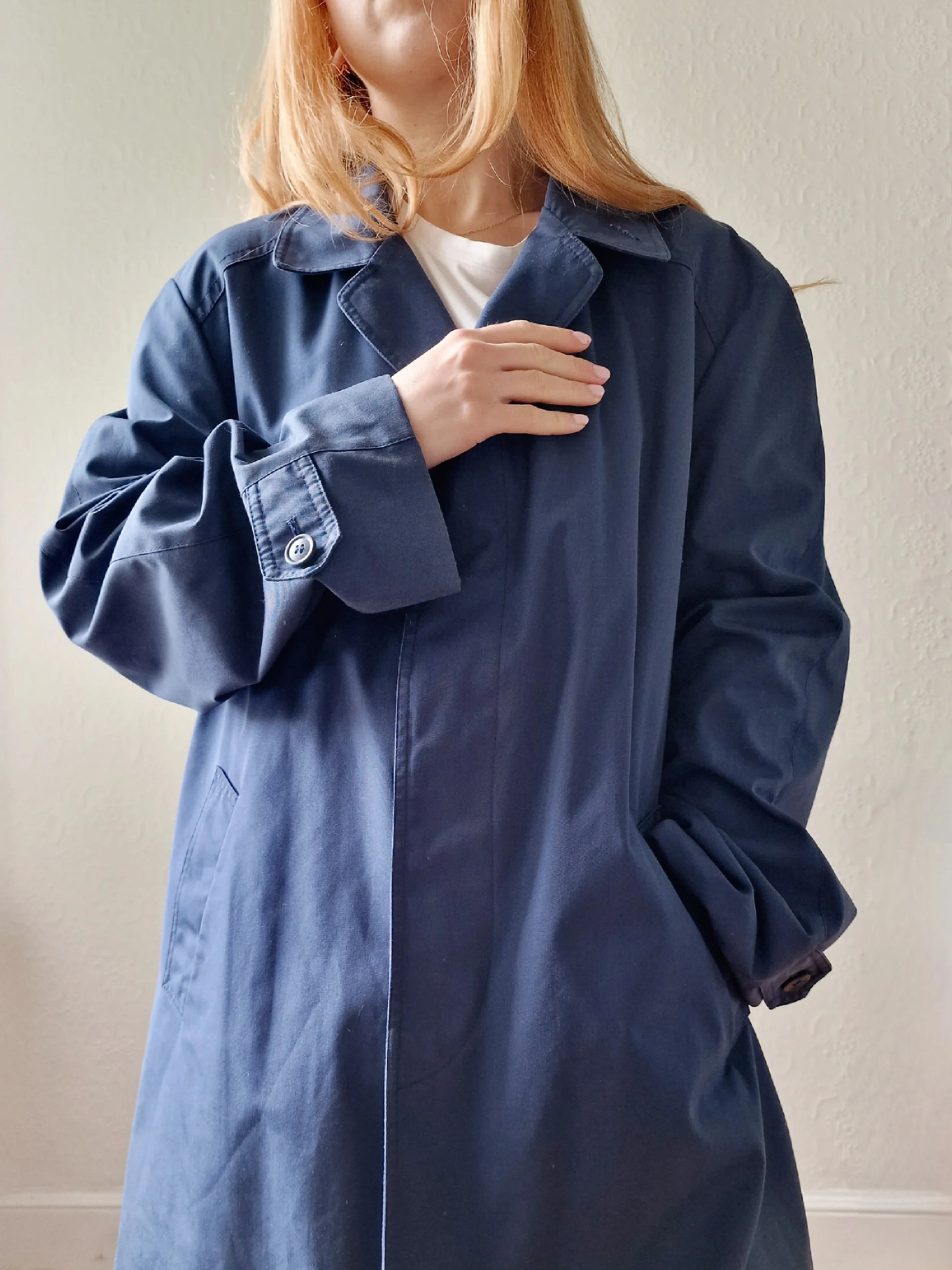 Vintage Navy Blue Single Breasted Trench Coat by Dannimac - M - Image 8