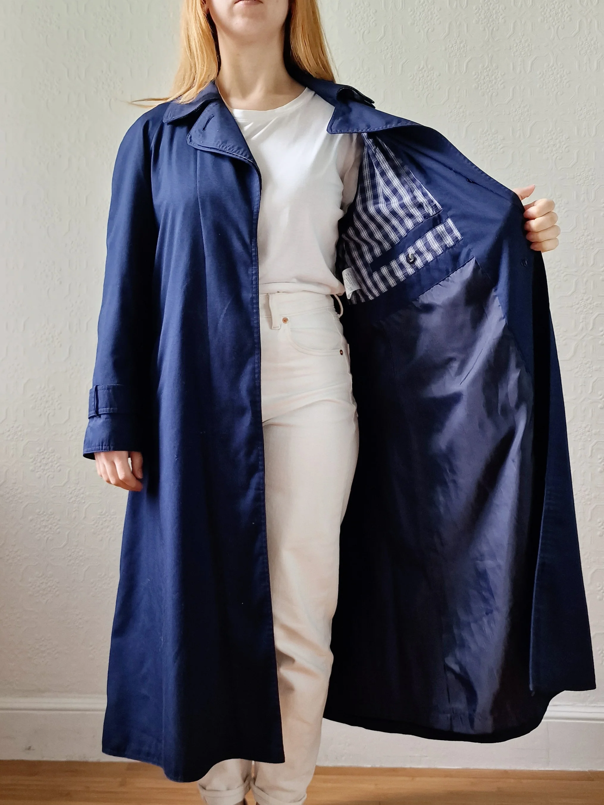 Vintage Navy Blue Single Breasted Trench Coat by Dannimac - S/M - Image 2