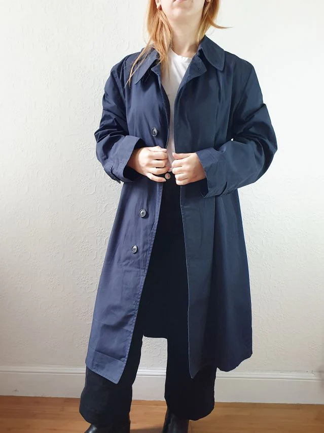 Vintage Navy Blue Single Breasted Trench Coat - M